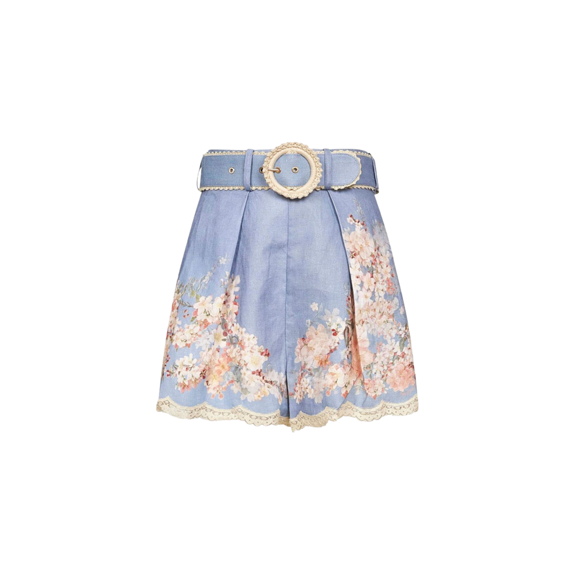 (W) 짐머만 카스카디안 턱 쇼츠 틸 블루 보타니컬 플로랄((W) Zimmermann Cascadian Tuck Shorts Teal Blue Botanical Floral)