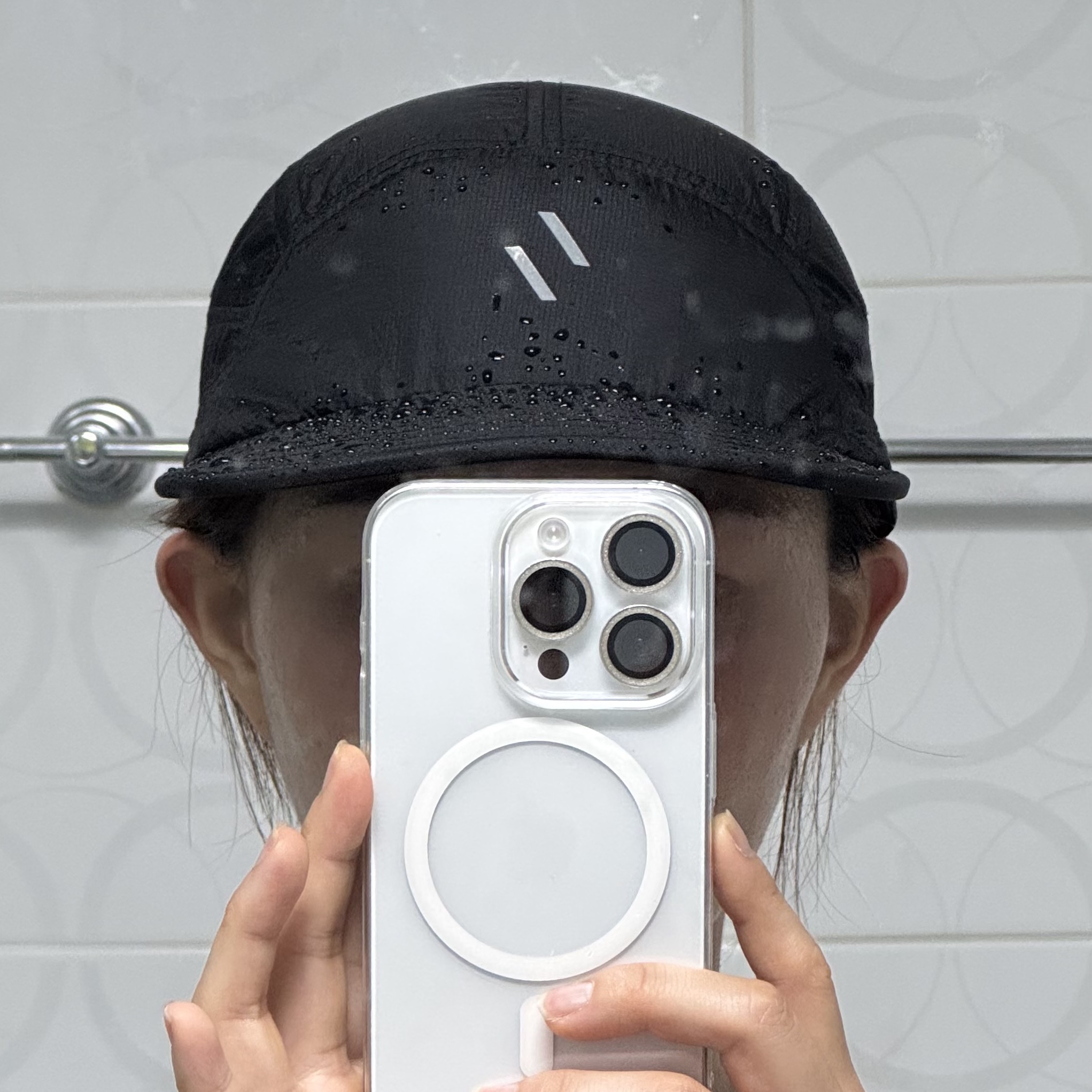 WELTER EXPERIMENT Breevo Lightweight Reflection Cap Black 착용 스타일 - 2