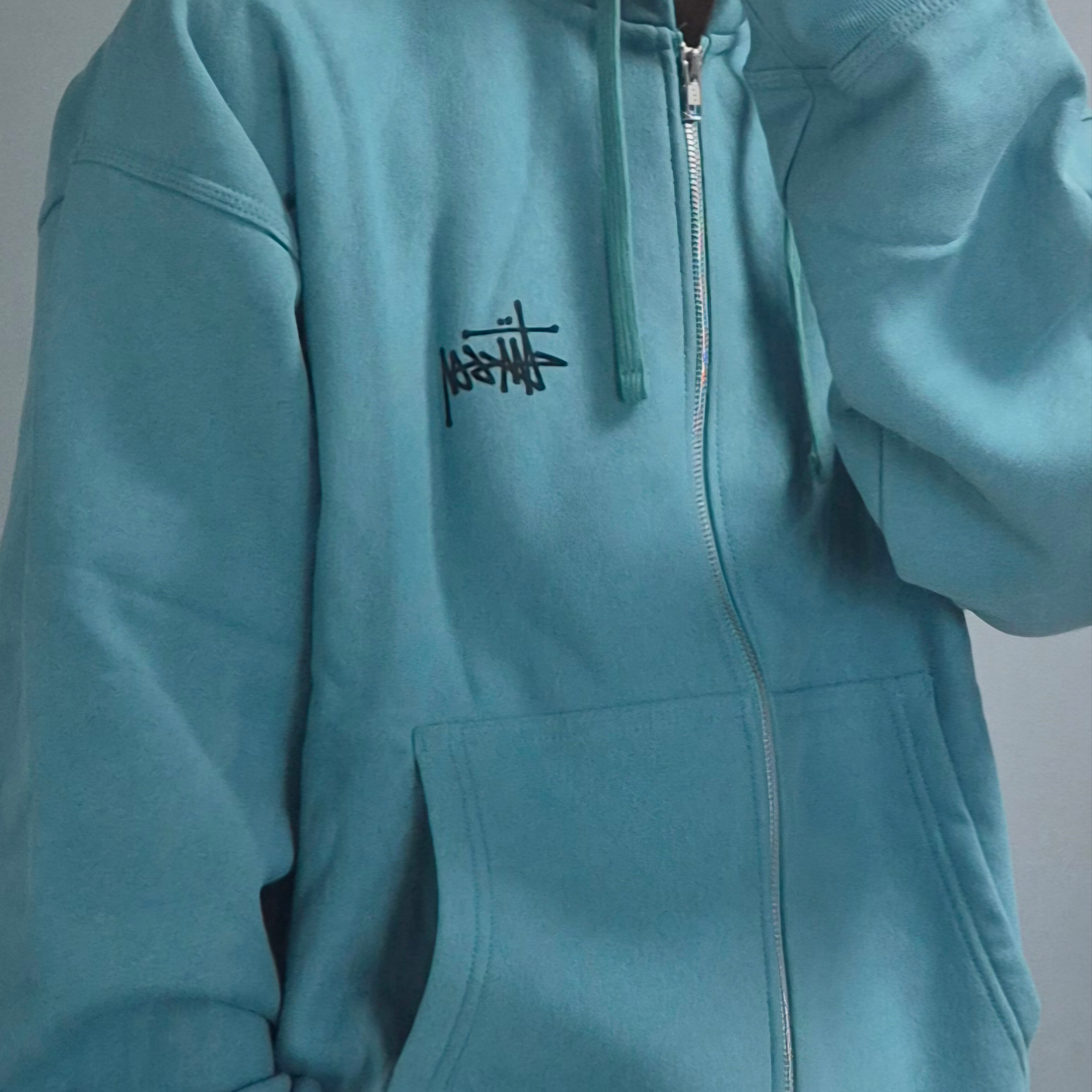 Stussy Basic Stussy Zip Hoodie Ocean 2024 착용 스타일 - 4