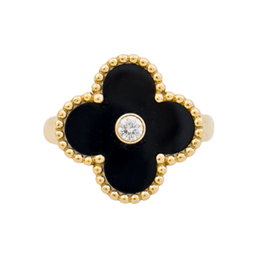 IT3JCMRJ9EDR Van Cleef & Arpels Vintage Alhambra Ring Size 48 18K Yellow Gold Onyx Diamond