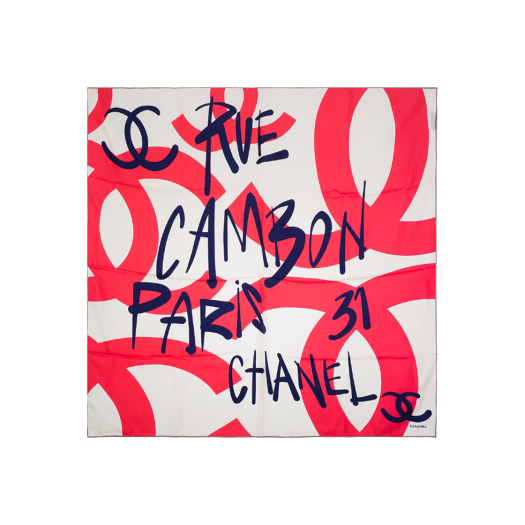 ITEKAL2QFUUT Chanel 31 Rue Cambon Logo Silk Scarf 90 Coral/Multi-Color