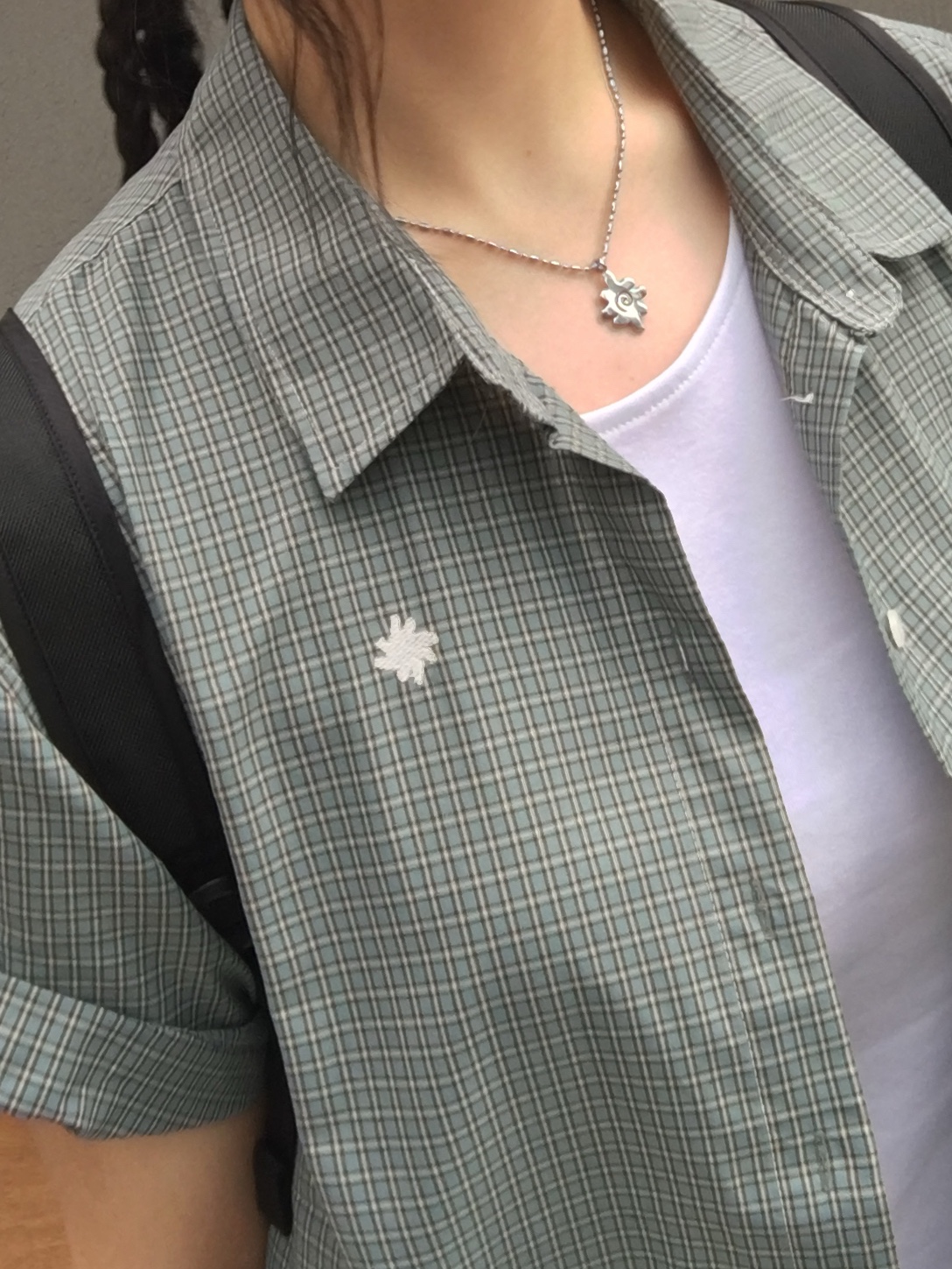 SLOW RECORD HOUSE Logo Check Short Sleeve Shirt Blue 착용 스타일 - 4