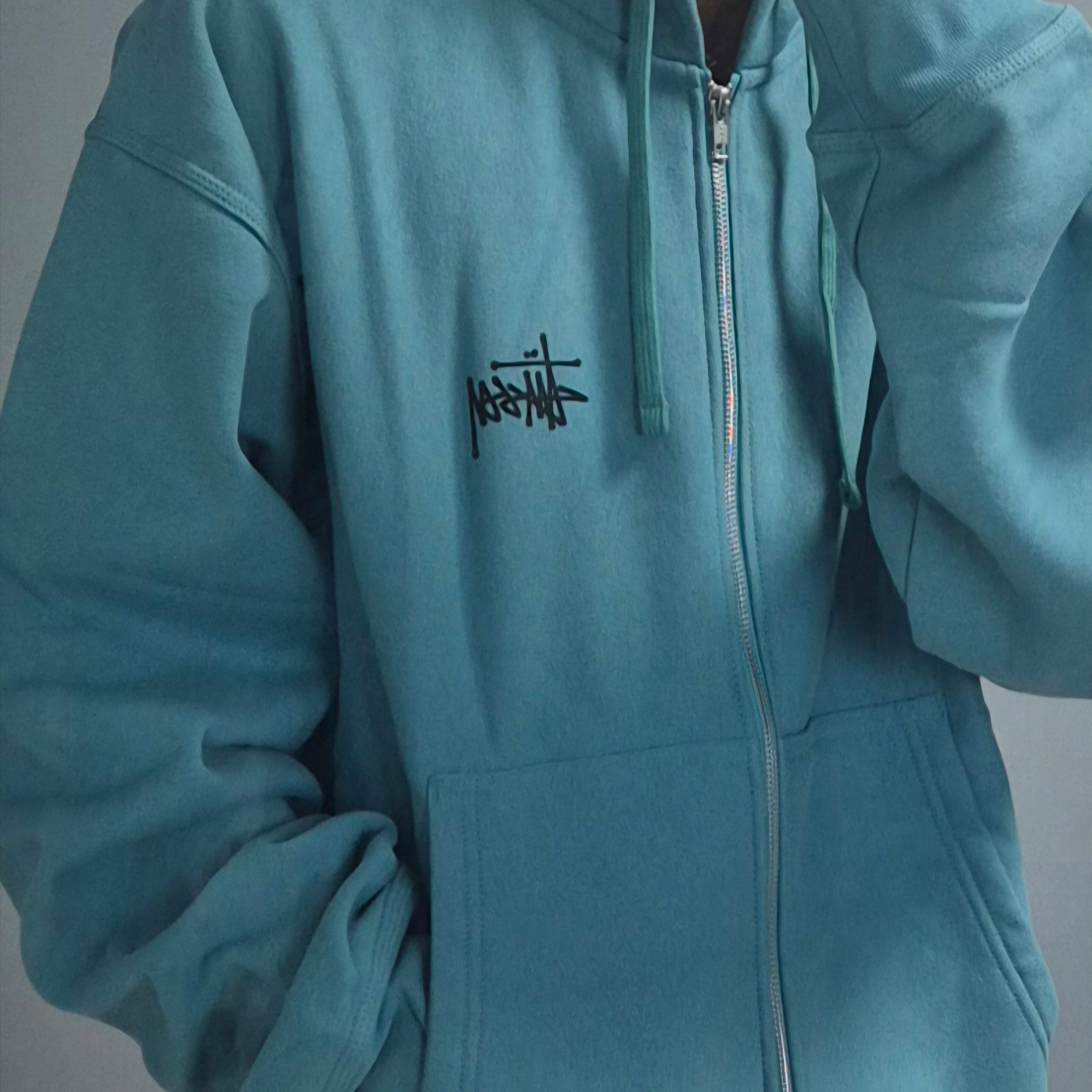 Stussy Basic Stussy Zip Hoodie Ocean 2024 착용 스타일 - 3