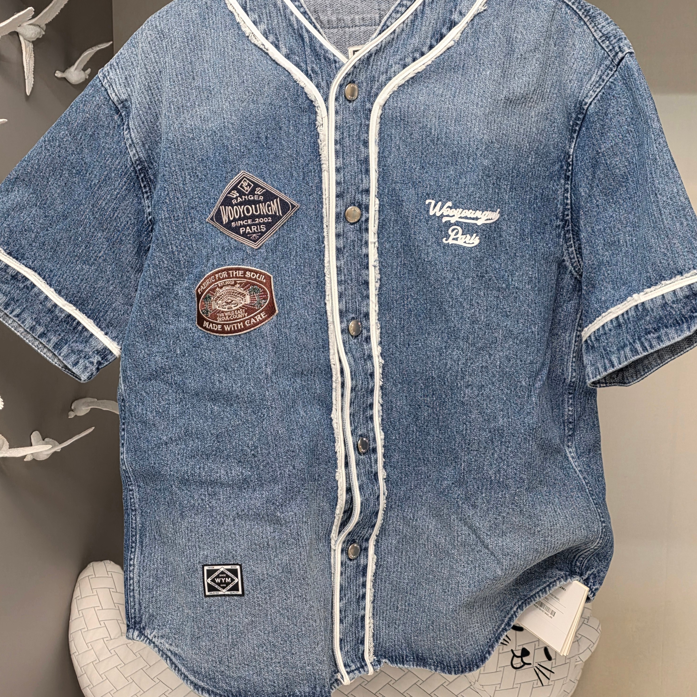Wooyoungmi Corduroy Denim Baseball Shirt Blue - 25SS 착용 스타일 - 1