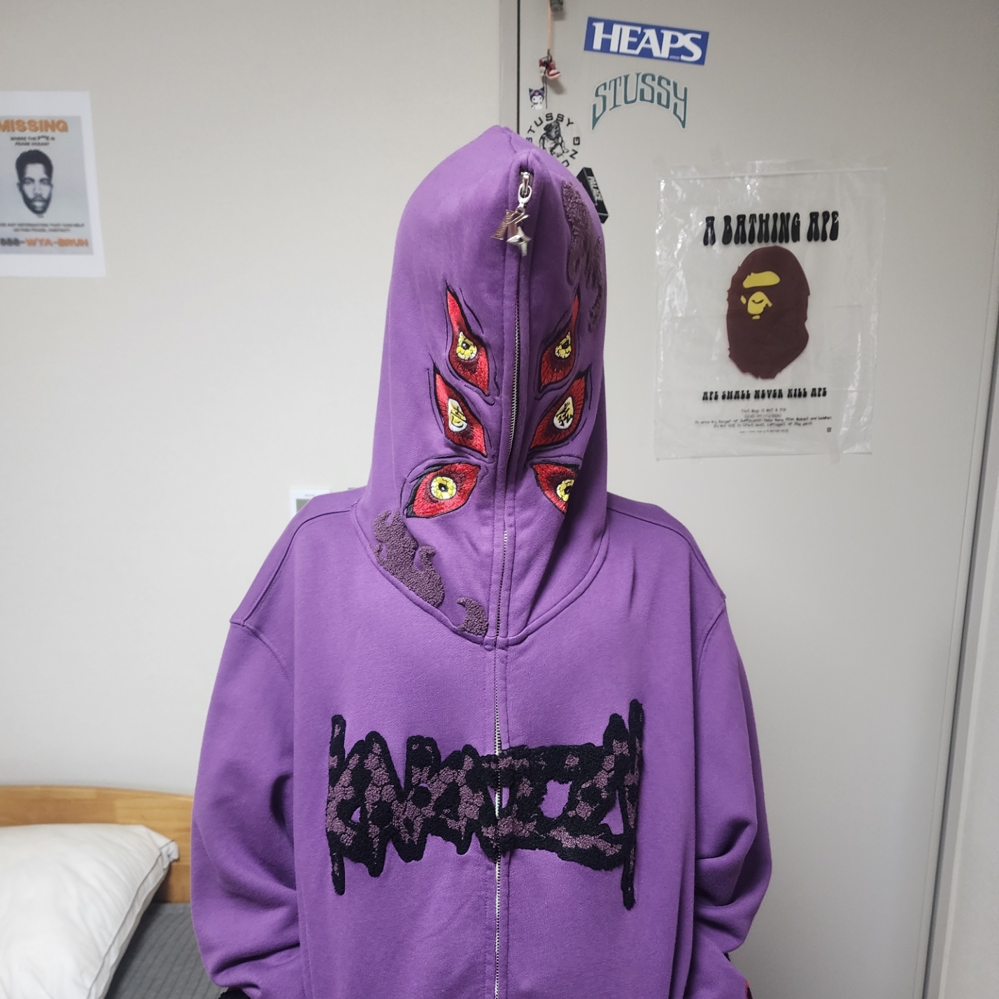 Kakazzy Full Zip Hoodie Demon Slayer Kokushibo Purple 착용 스타일 - 1