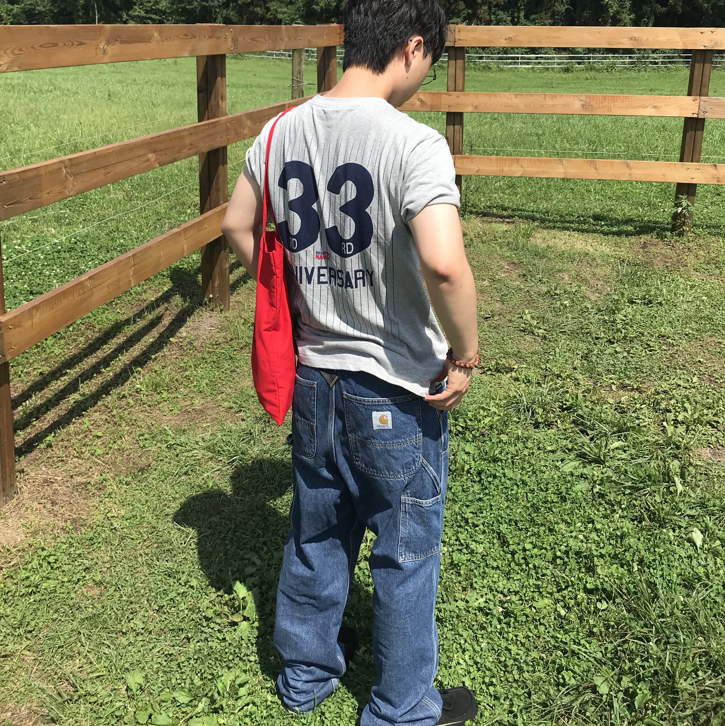 Safarispot Safarispots Magazine Tee Gray, Carhartt WIP Smith Denim Double Knee Pants Blue Stone Washed 착용 스타일 - 3