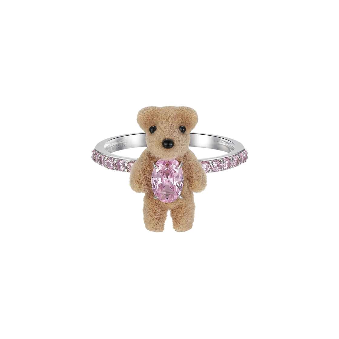 위민 미니 플록 베어 밴드 링 핑크 - 25FW(Yvmin Mini Flocked Bear Band Ring Pink - 25FW)
