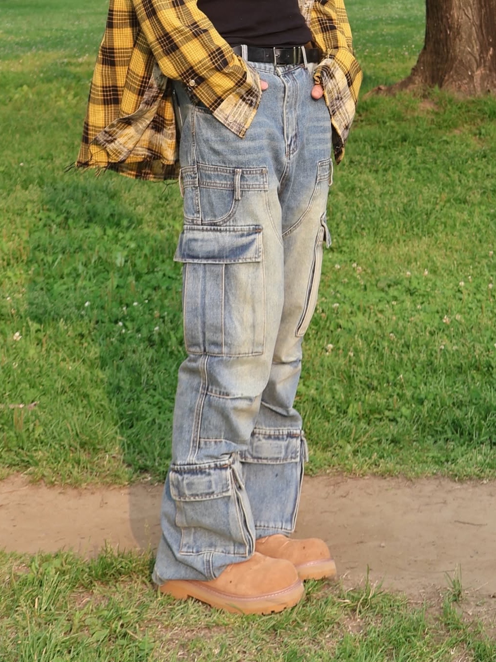 Dominant Semi Flare Washed Denim Pants Blue 착용 스타일 - 6