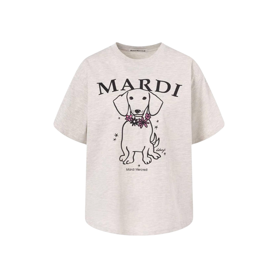 (W) 마르디 메크르디 스윙 더 테일 딴지 플라워 네클리스 티셔츠 오트밀 핑크((W) Mardi Mercredi Swing The Tail Ddanji Flower Necklace T-Shirt Oatmeal Pink)