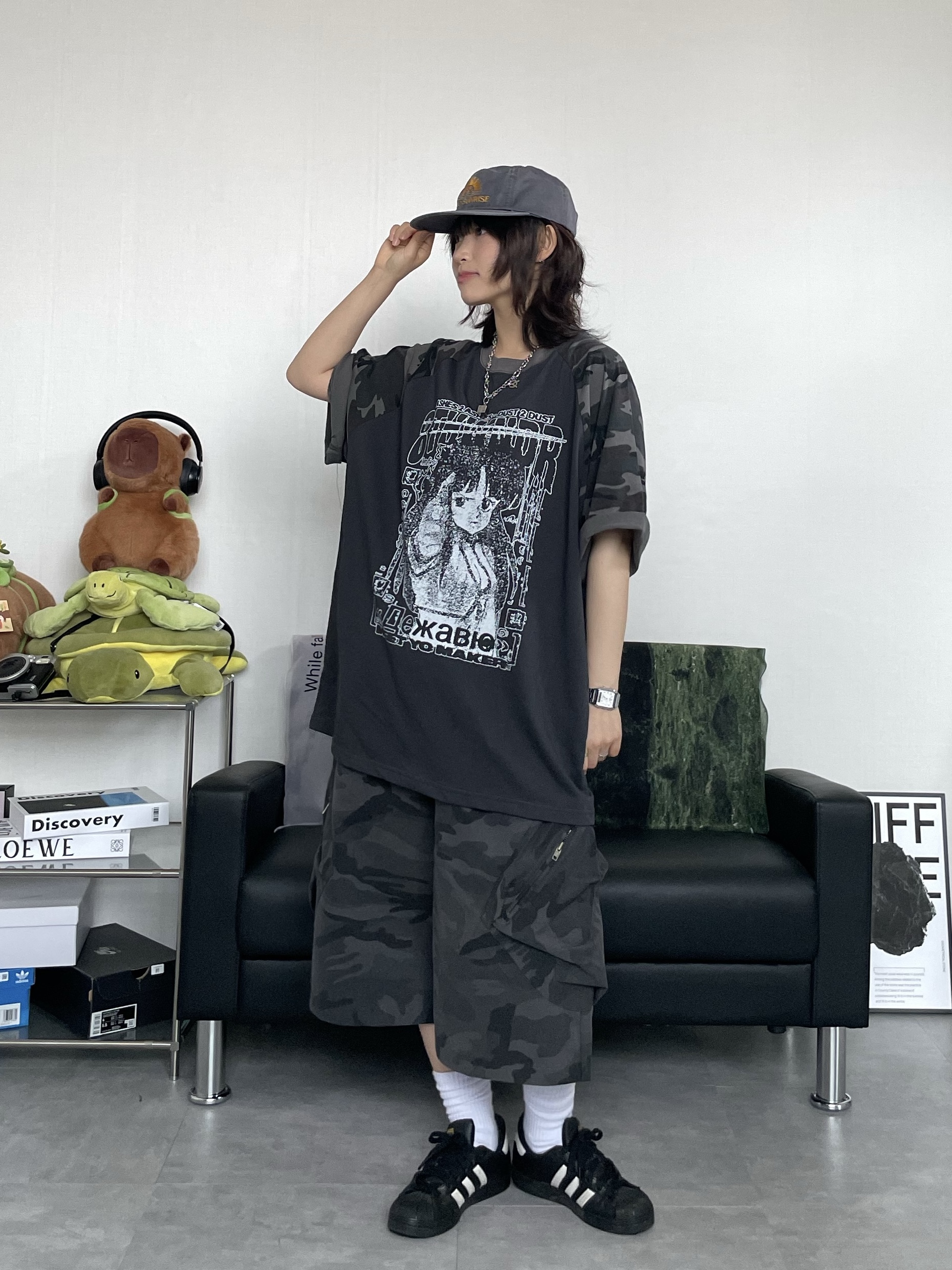 Adidas Superstar Core Black White, Hello Sunrise Washed OG Logo 6panel Cap Gray 착용 스타일 - 5