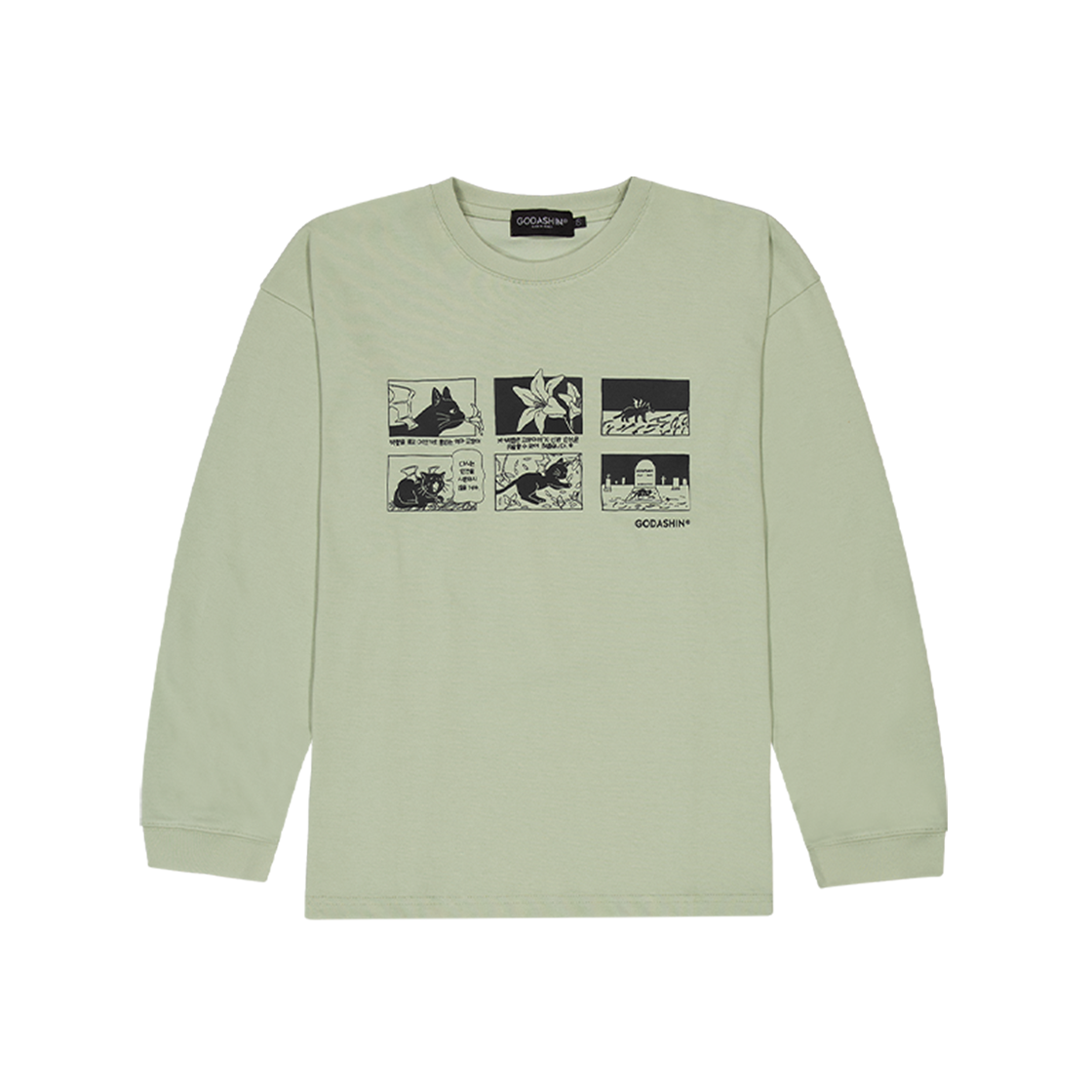 GDS51RULT01LKFF GODASHIN Never Love Cartoon Long Sleeve T-Shirt Light Khaki