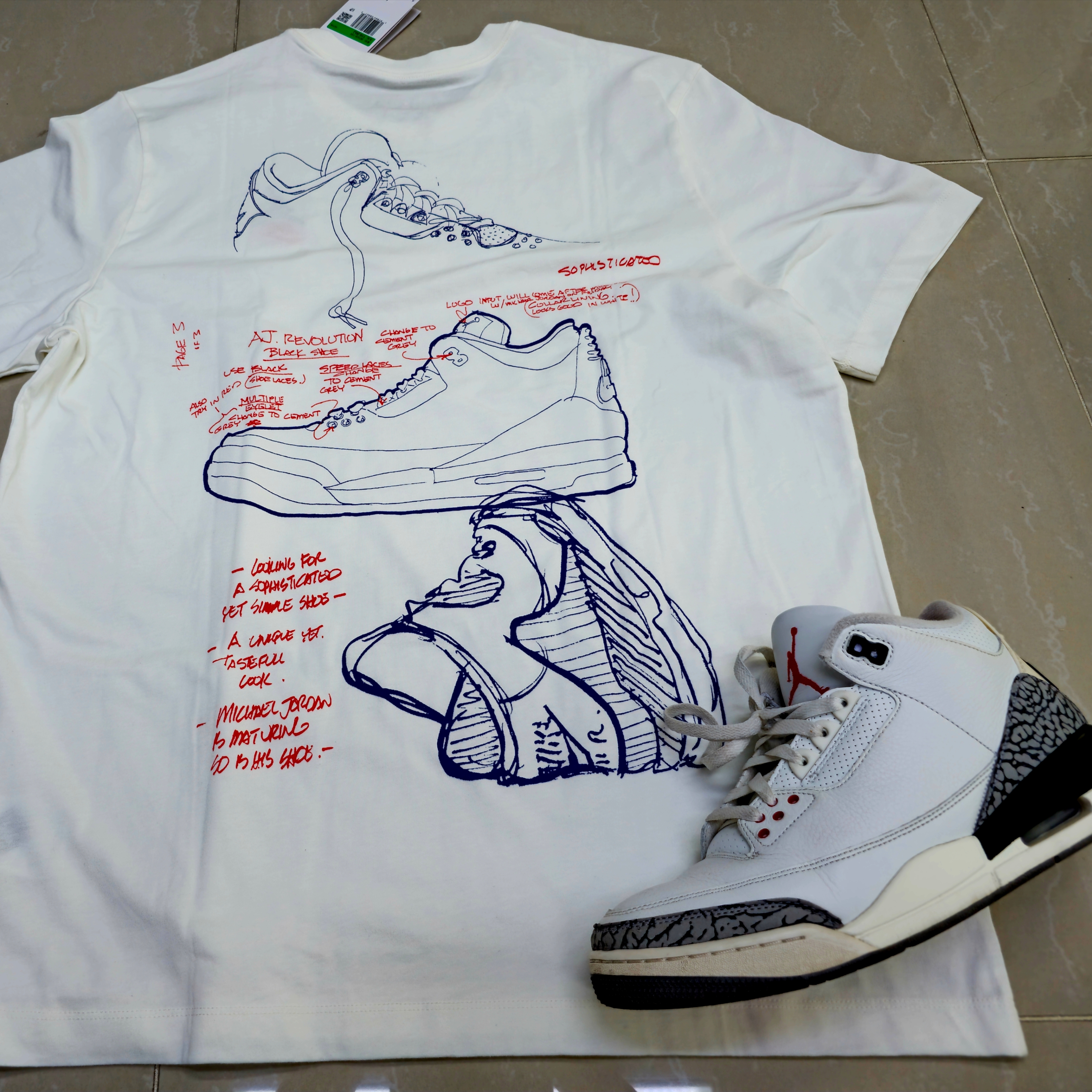 Jordan Rare Air T-Shirt Sail Deep Royal - US/EU, Jordan 3 Retro White Cement Reimagined 착용 스타일
