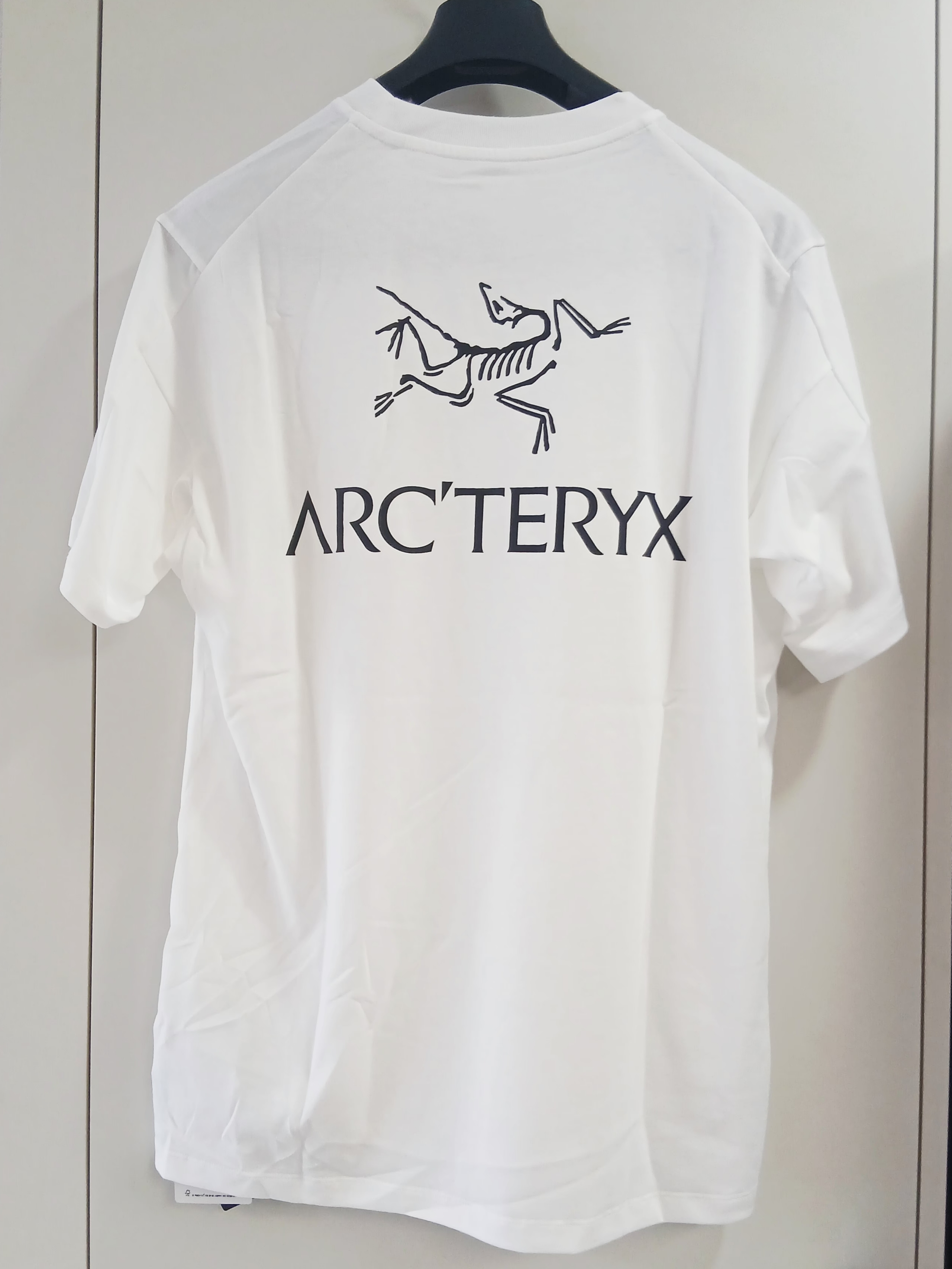 Arc'teryx Kragg SL Cotton Bird Word SS T-Shirt White Light Black 착용 스타일 - 1