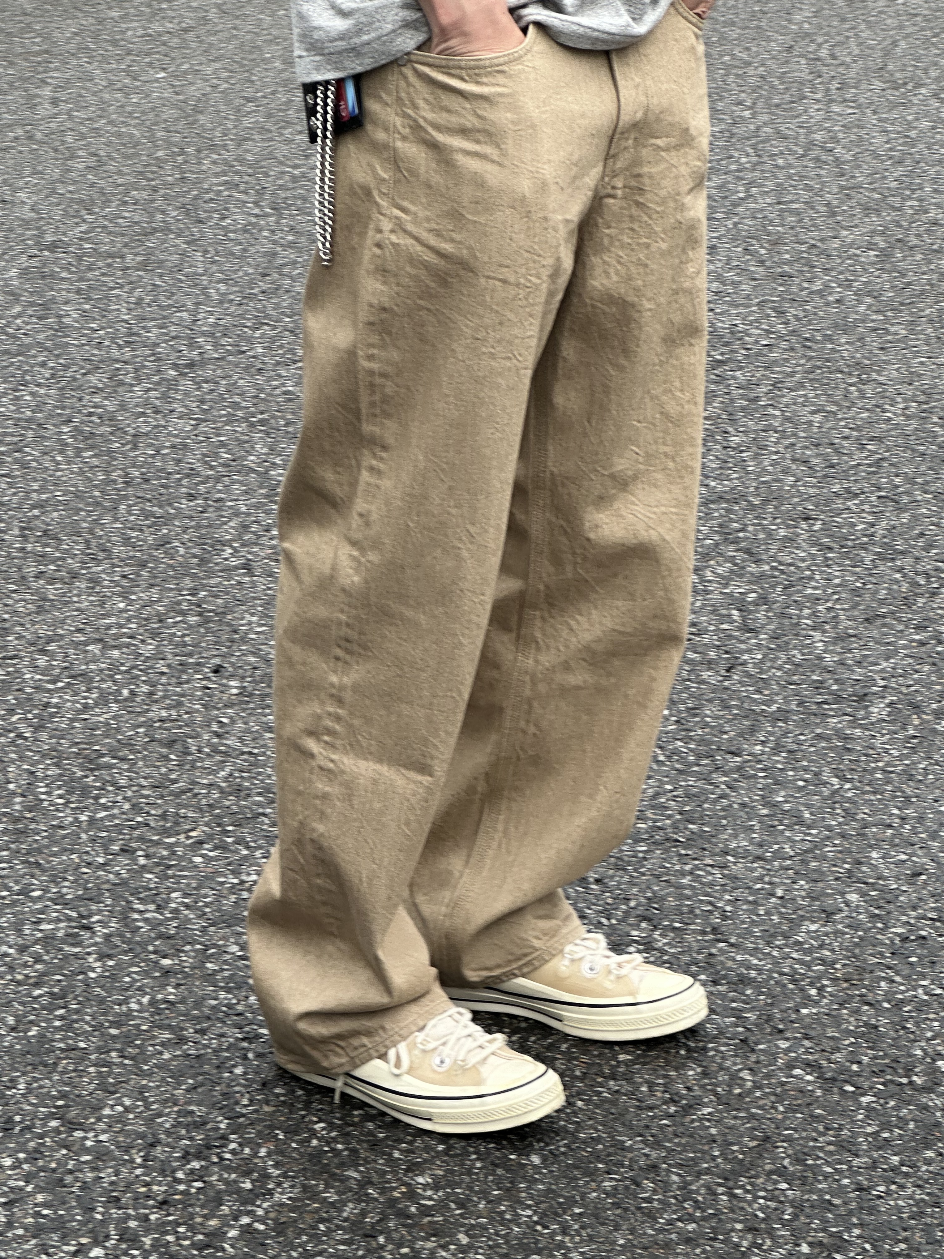 Converse x Kim Jones Chuck 70 Utility Wave High Natural Ivory, STU Straight Selvedge Denim Pants Beige 착용 스타일 - 2