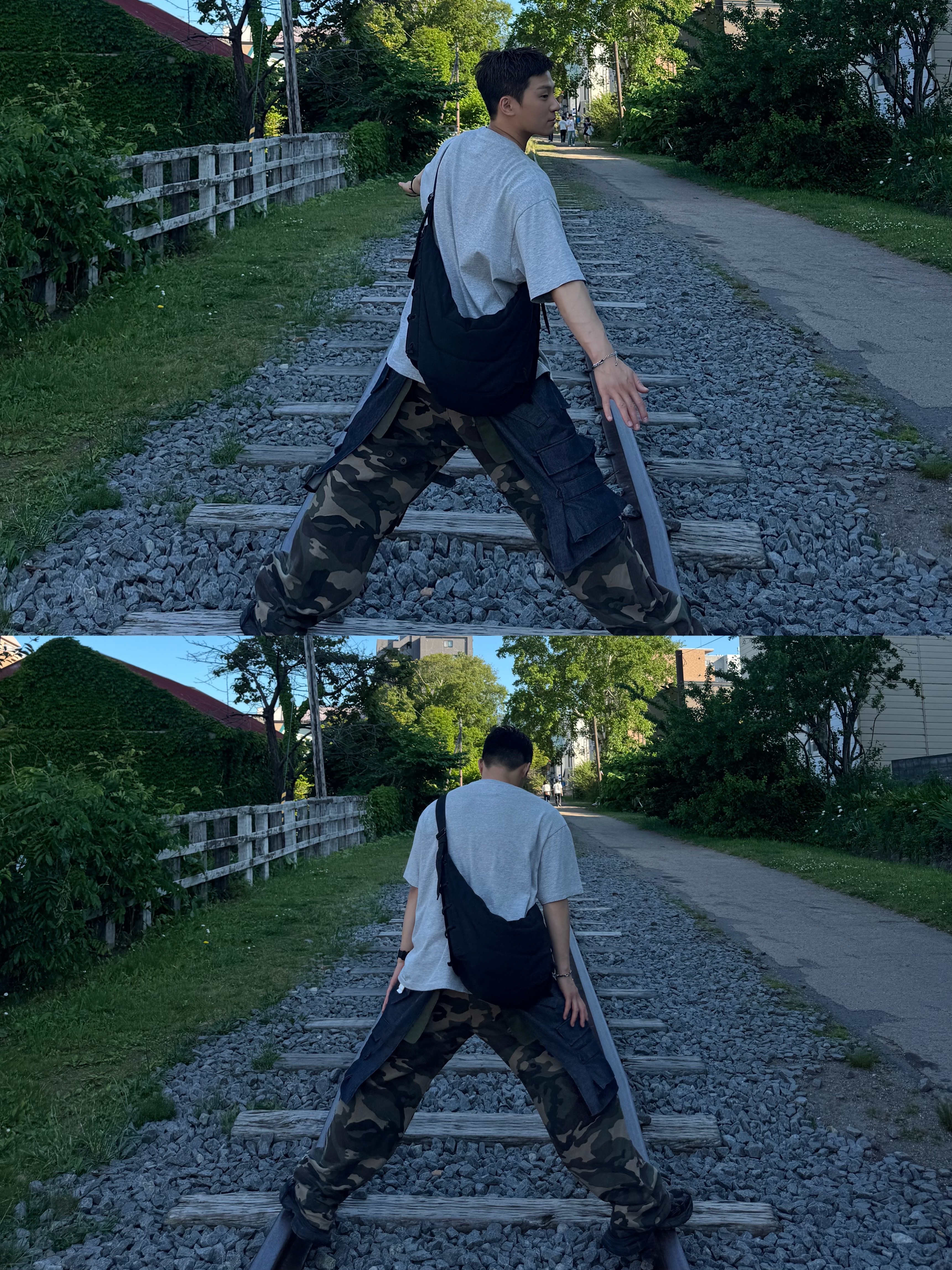 Lemaire Medium Soft Game Bag Nylon Canvas Dark Chocolate, Gallery Dept. Art Dept T-Shirt Heather Grey 착용 스타일