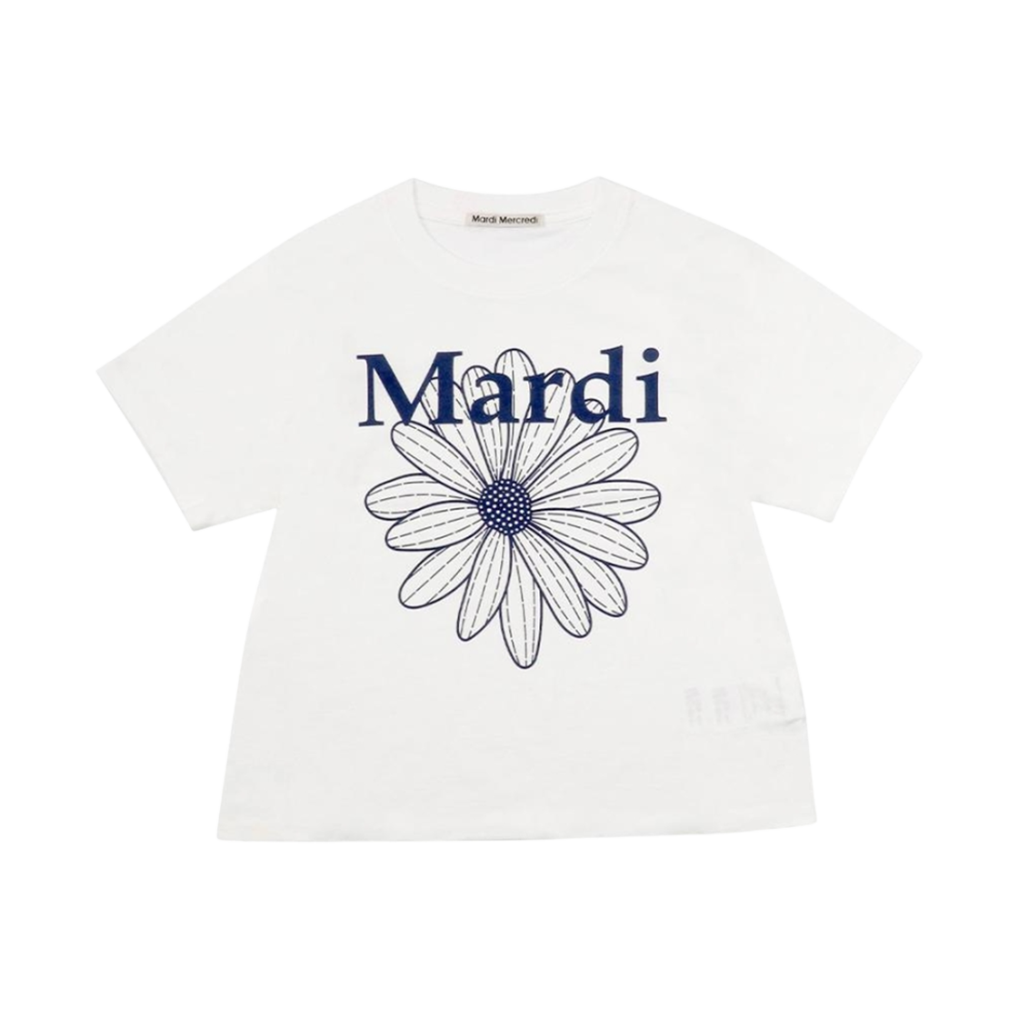 (W) 마르디 메크르디 플라워마르디 슬림 티셔츠 아이보리 네이비((W) Mardi Mercredi Flowermardi Slim T-Shirt Ivory Navy)