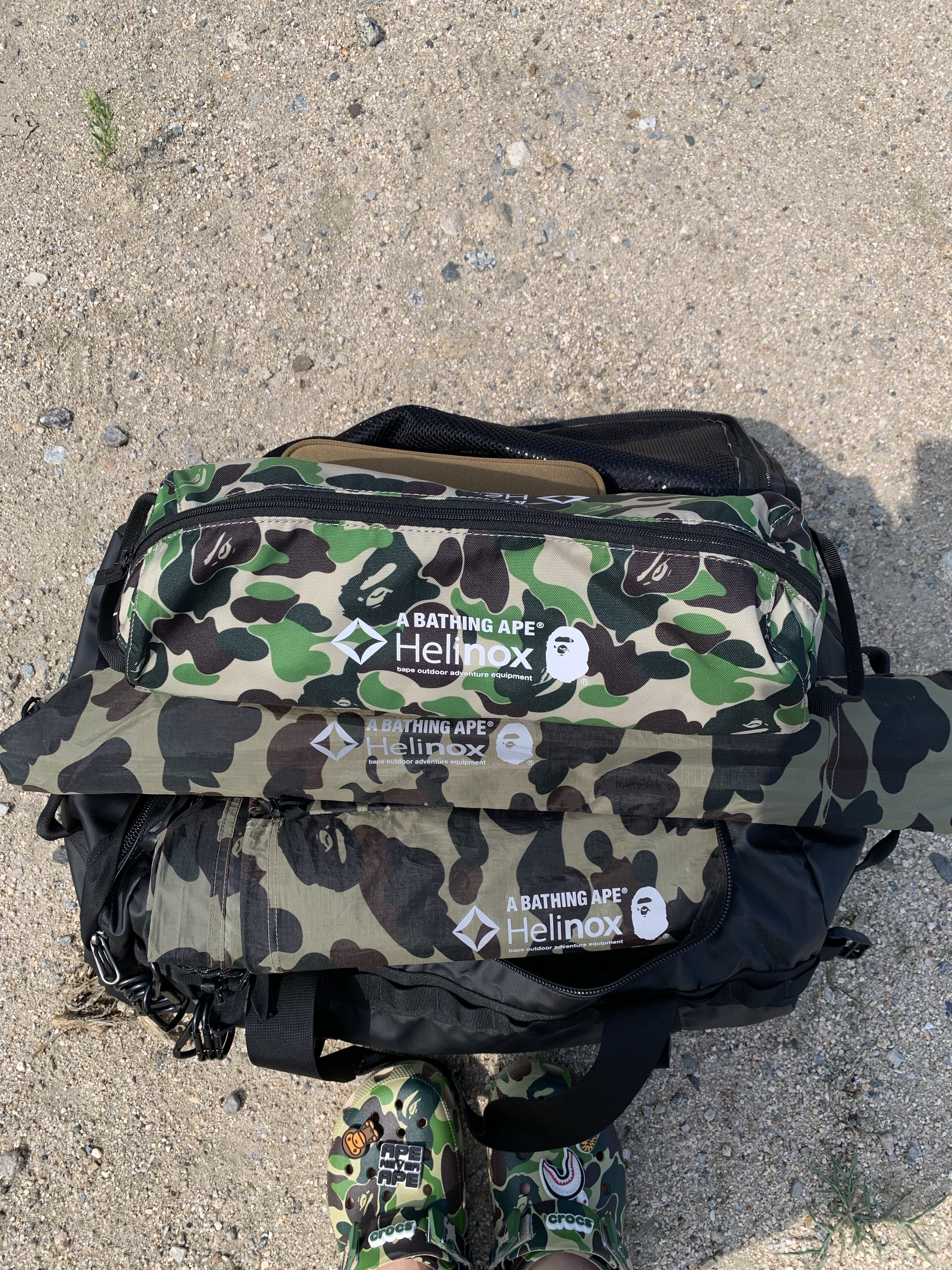Helinox x BAPE ABC Camo Table One Hard Top Green, Helinox x BAPE Recta 3.5 Bape Camo (With Tarp Pole 2100ADJ) 착용 스타일