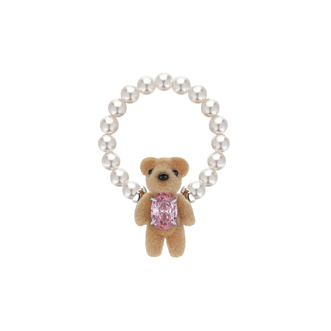 KW5DJERYV11PK Yvmin Mini Flocked Bear Pearl Ring Pink - 25FW