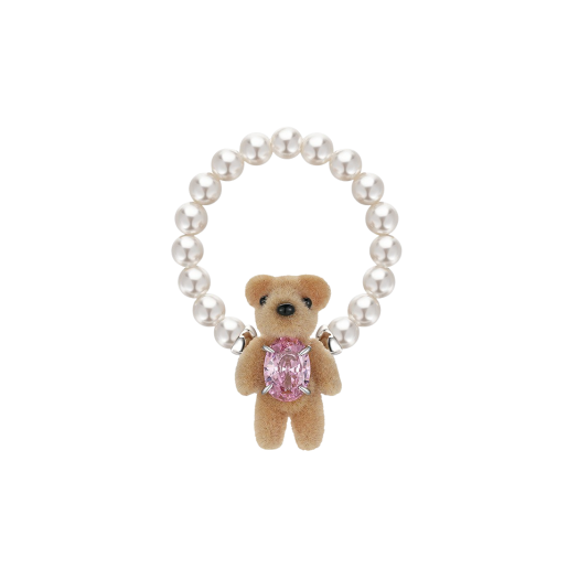 KW5DJERYV11PK Yvmin Mini Flocked Bear Pearl Ring Pink - 25FW