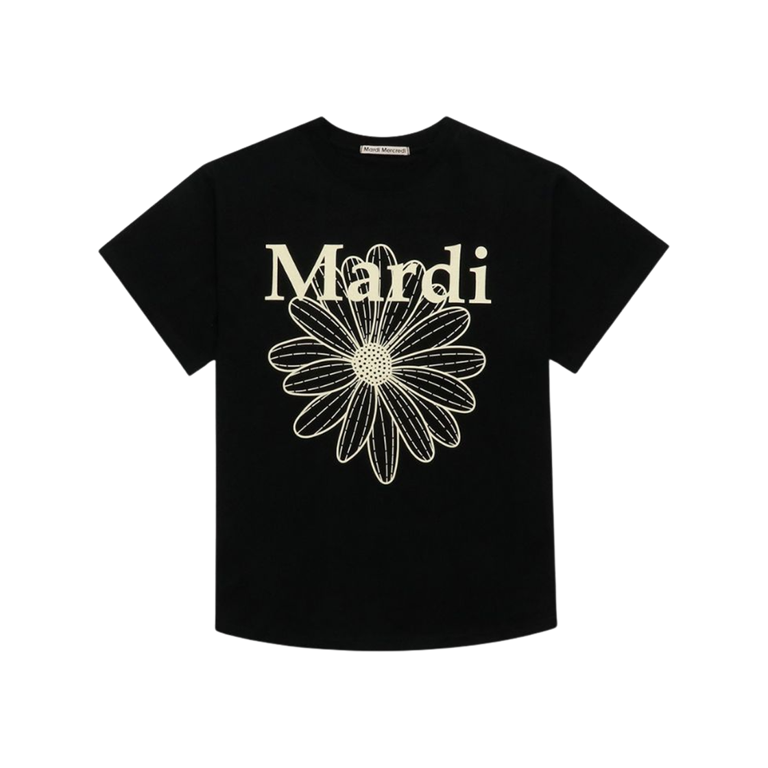 (W) 마르디 메크르디 플라워마르디 티셔츠 블랙 크림((W) Mardi Mercredi Flowermardi T-Shirt Black Cream)