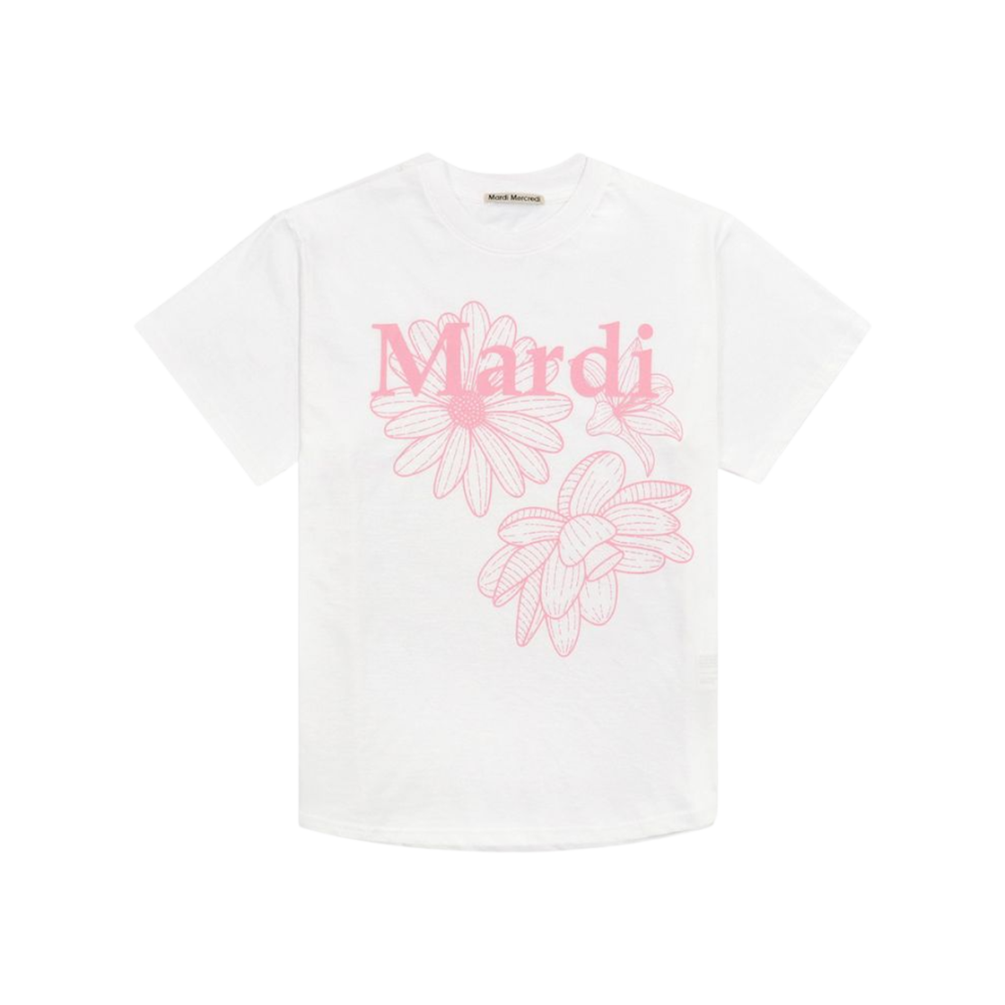 (W) 마르디 메크르디 트리플 플라워 티셔츠 화이트 핑크((W) Mardi Mercredi Triple Flower T-Shirt White Pink)
