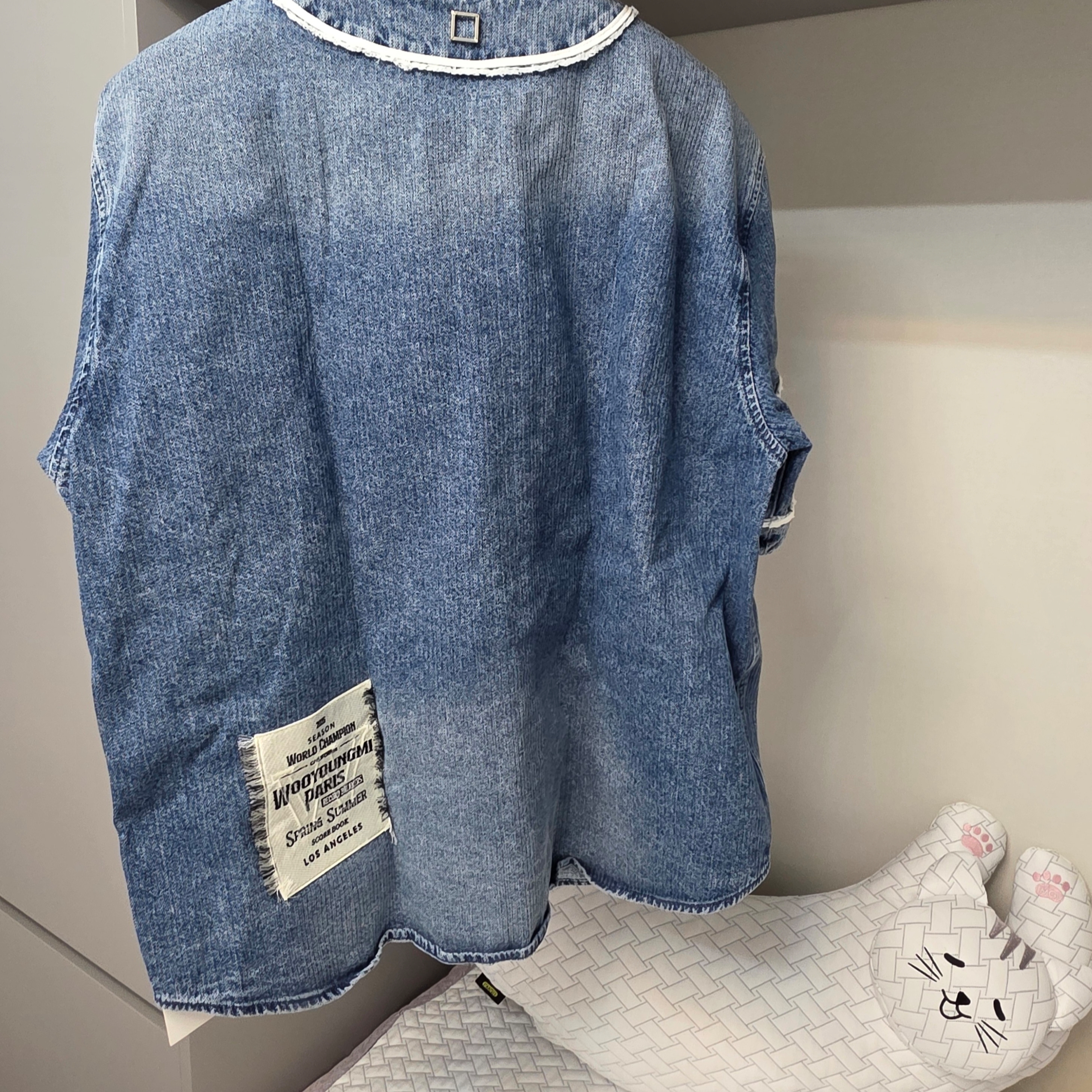 Wooyoungmi Corduroy Denim Baseball Shirt Blue - 25SS 착용 스타일 - 2