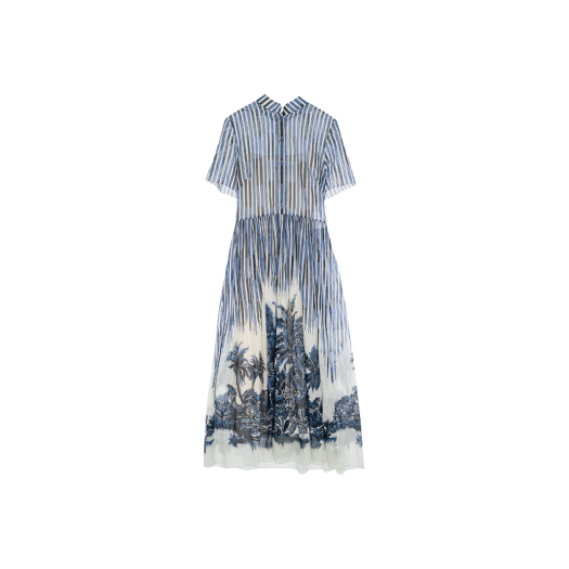 ITCQ44PSFN4K Dior Palms Motif Long Dress Size 38 Blue/Ecru