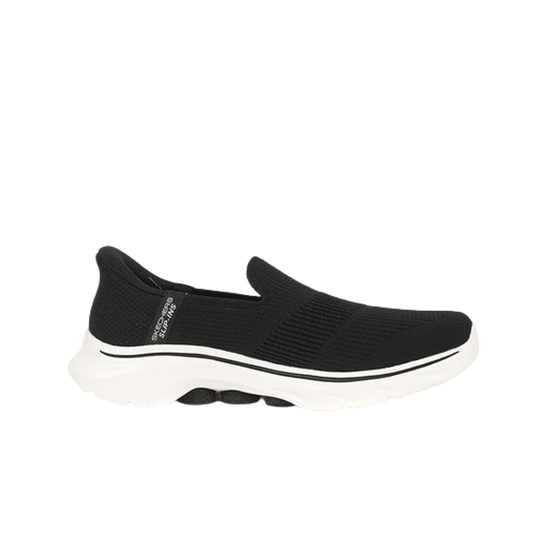 (W) 스케쳐스 고 워크 7 슬립 인스 블랙 화이트((W) Skechers Go Walk 7 Slip Ins Black White)