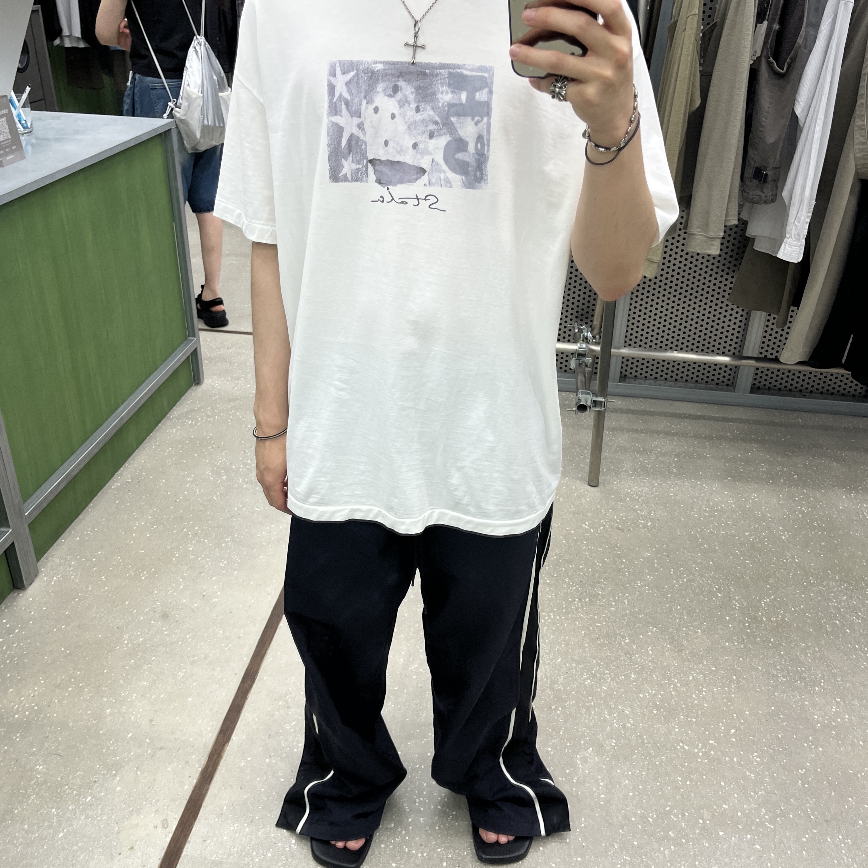 Polyteru HANK 1/2 Graphic T-Shirt 'Starmie' White, [프리오더] Polyteru 925 Silver Pendant Cross Bone 착용 스타일
