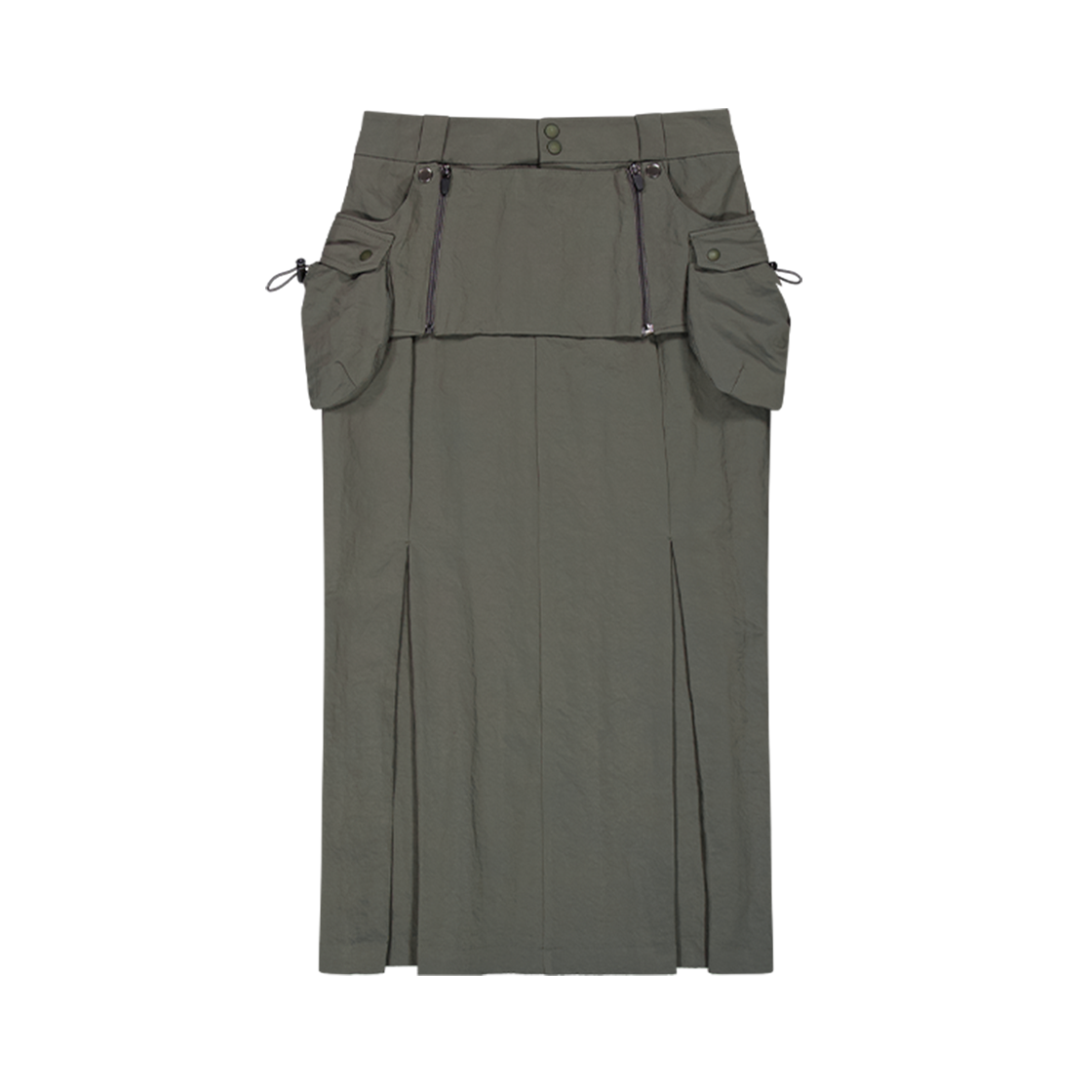 고다신 레이어드 맥시 카고 스커트 카키(GODASHIN Layered Maxi Cargo Skirt Khaki)