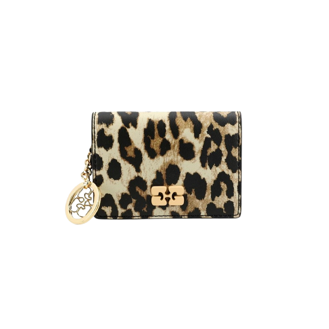 A6545-943 Ganni Print Butterfly Logo Flap Card Holder Leopard