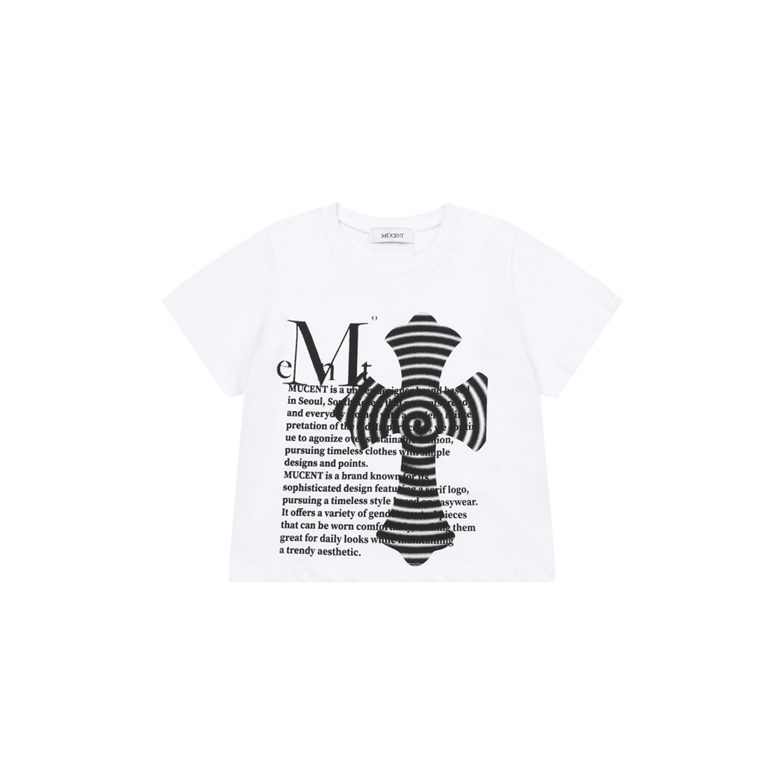 무센트 실케 십자가 레터링 반팔 남녀공용 화이트