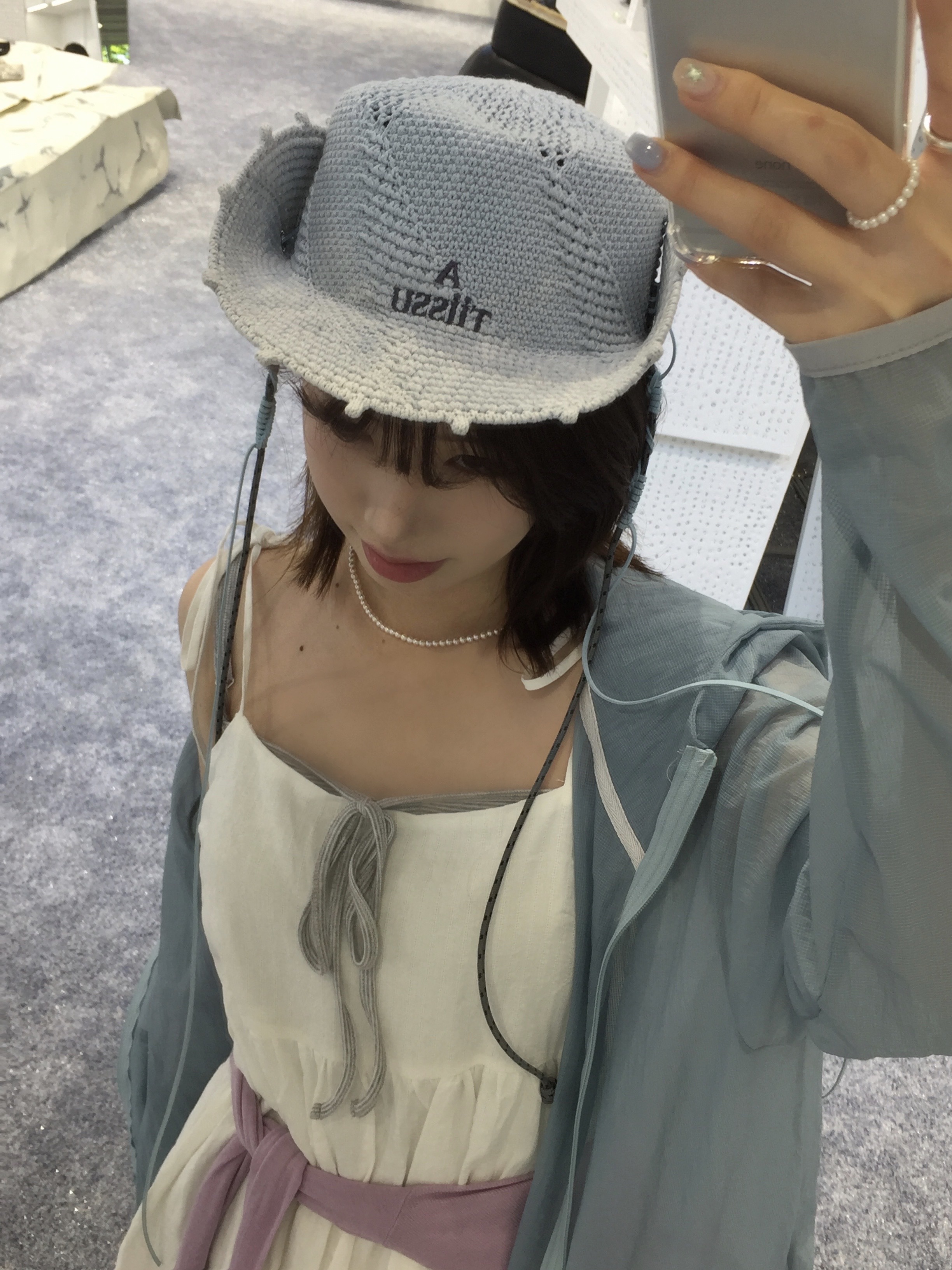 SLOW RECORD HOUSE Unisex Mesh Lightweight Jacket Skyblue 착용 스타일 - 4