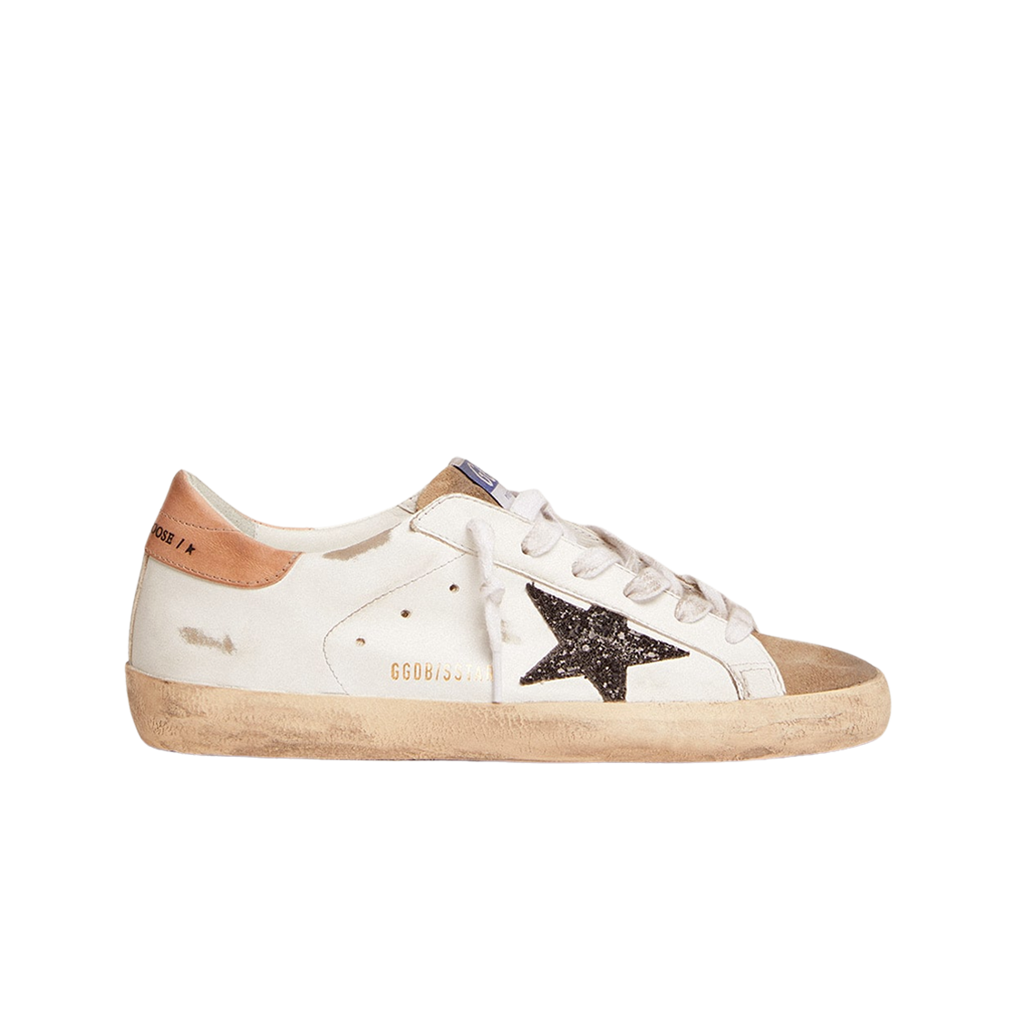 GWF00101-F002714-81579 (W) Golden Goose Superstar Black Glitter Star Pink Heel Tab Sneakers White