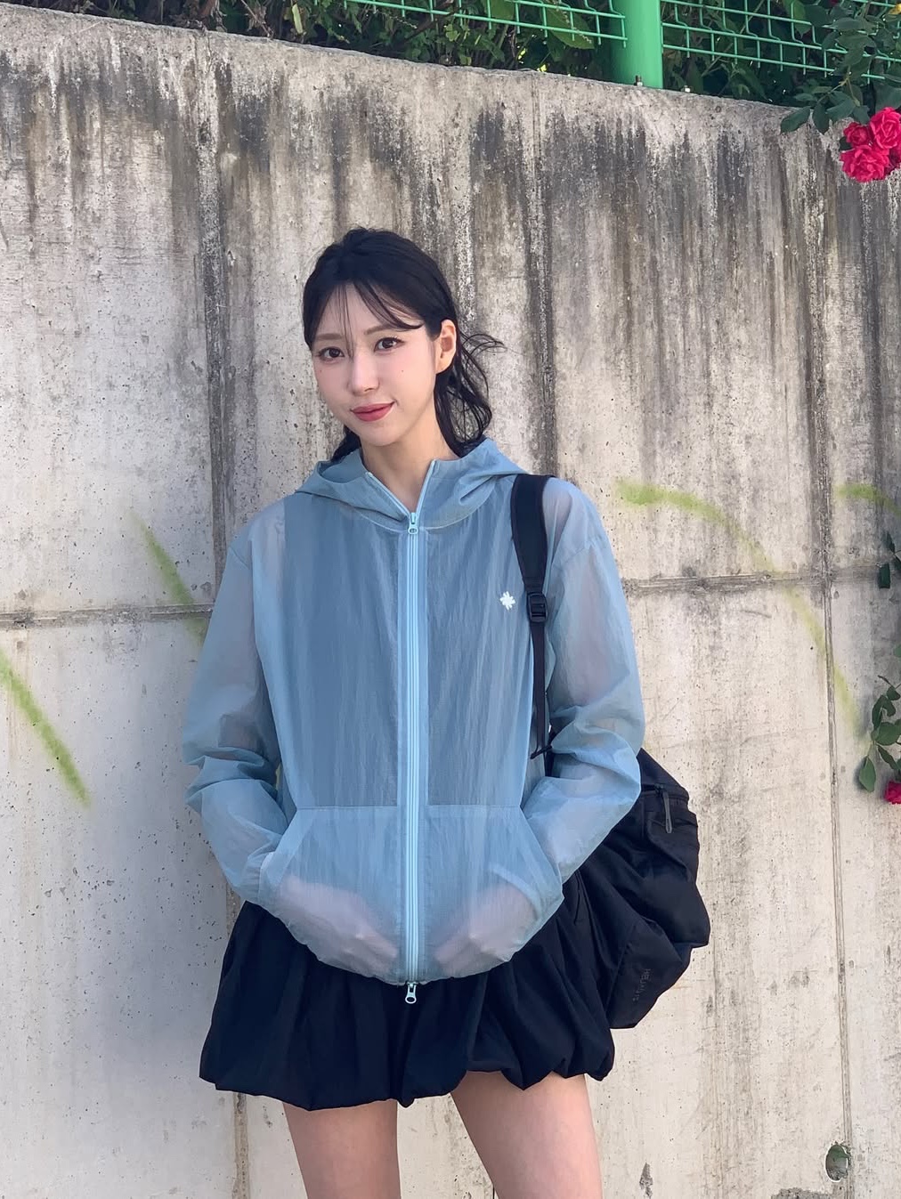 SLOW RECORD HOUSE Unisex Mesh Lightweight Jacket Skyblue 착용 스타일 - 2
