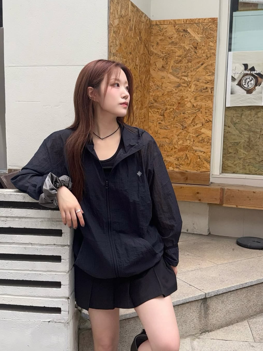 SLOW RECORD HOUSE Unisex Mesh Lightweight Jacket Black 착용 스타일 - 4