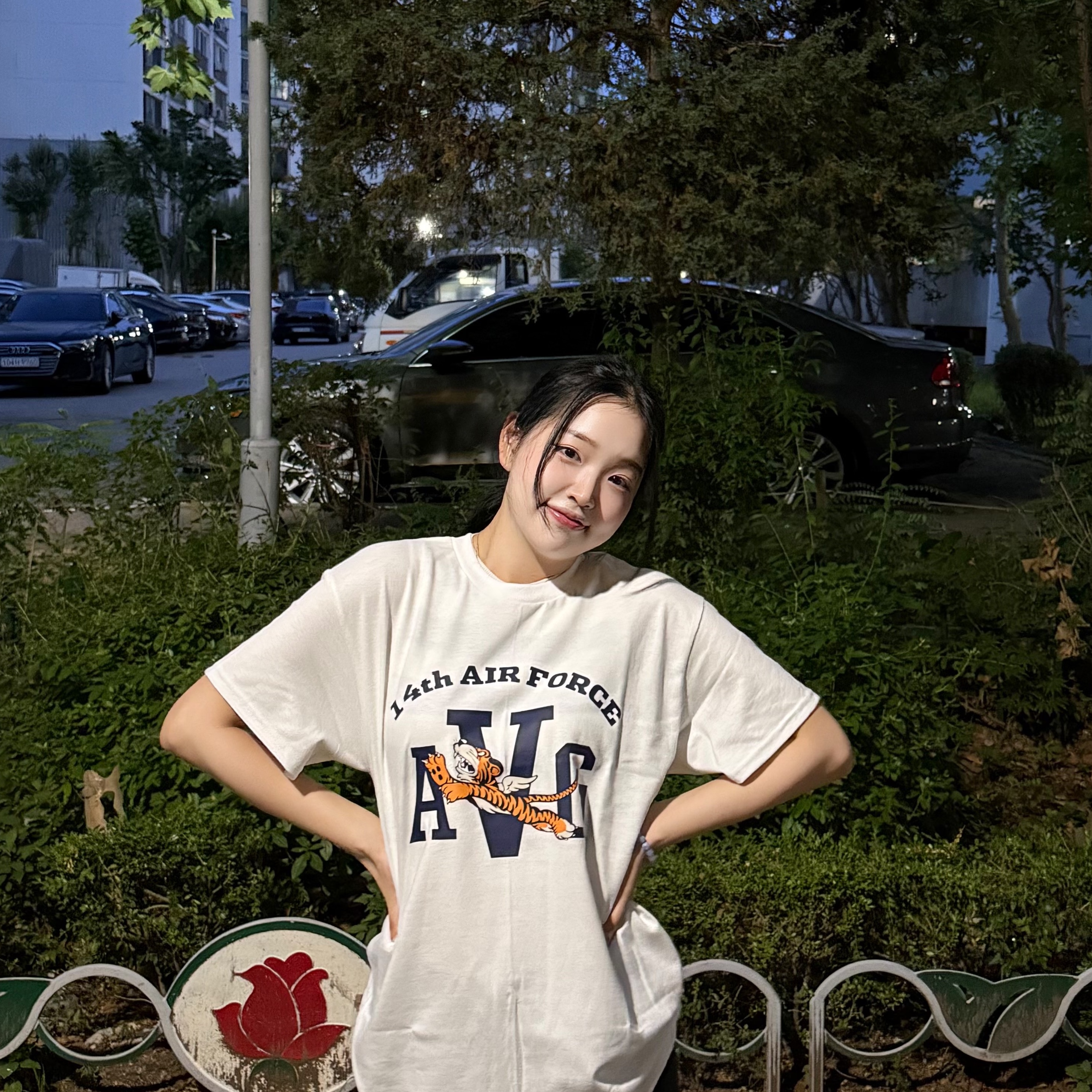 Gildan X American Collection AVG TIGER T-Shirt White, Gildan X American Collection AVG TIGER T-Shirt Black 착용 스타일 - 1
