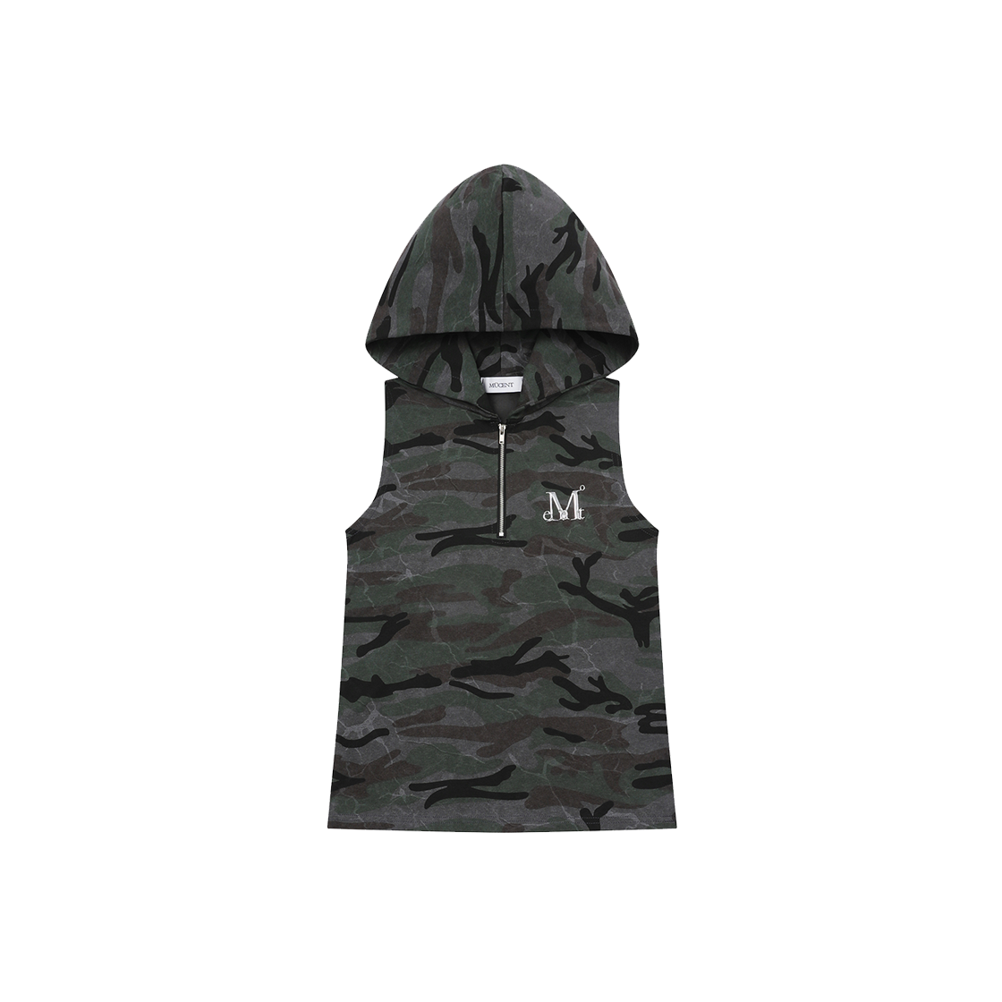 【MUCENT】KELLIN CAMO HOOD SLEEVELESS(25年新商品)★韓国人気 MUSINSA公式 | MUCENT Kelin Metal Logo Camo Hooded Sleeveless