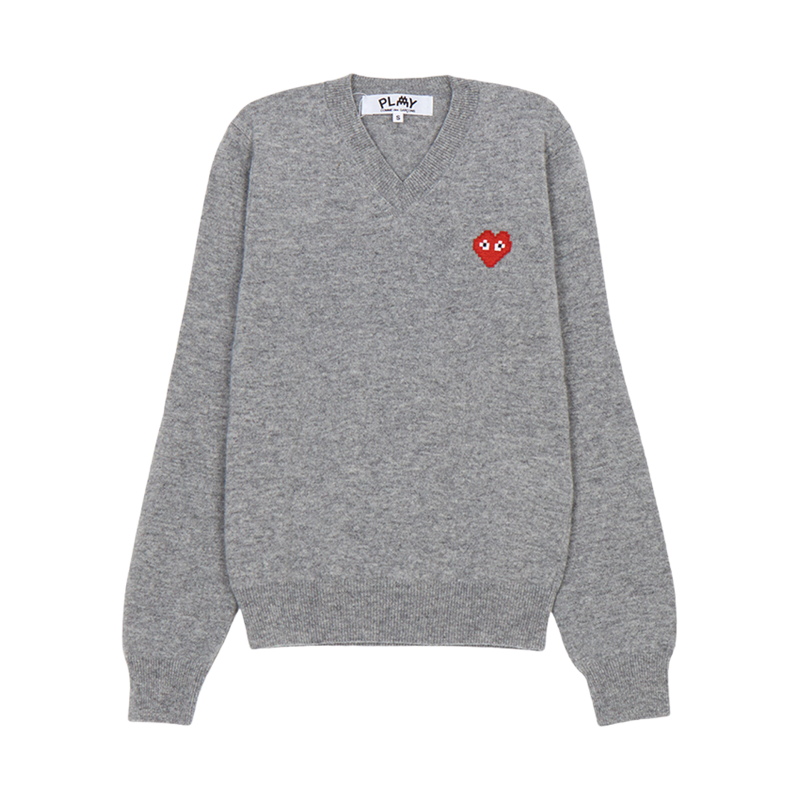 (W) 플레이 꼼데가르송 x 인베이더 픽셀와펜 니트웨어 그레이((W) Play Comme des Garcons x Invader Pixel Heart Knitwear Gray) - 1
