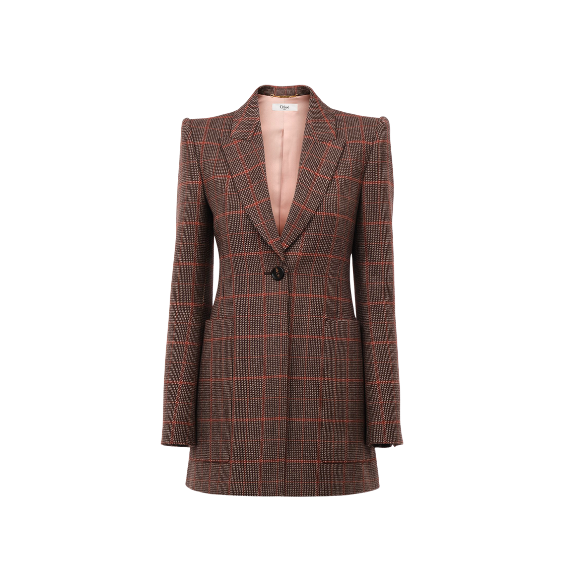 CH25AVE5309793C (W) Chloe Wool Check Tailored Jacket Brown