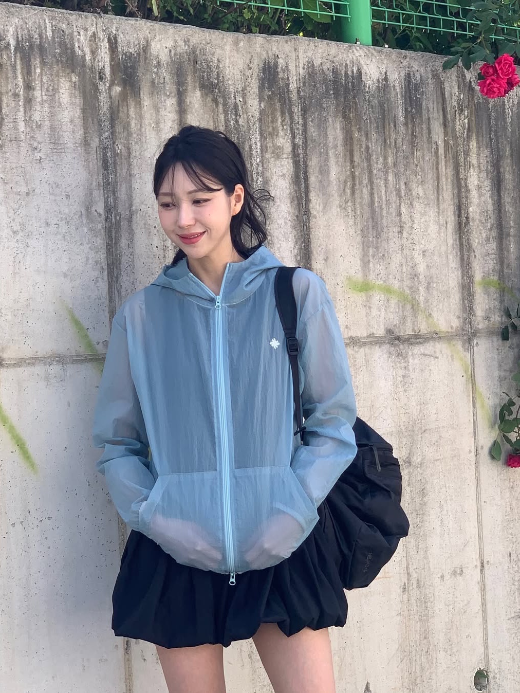 SLOW RECORD HOUSE Unisex Mesh Lightweight Jacket Skyblue 착용 스타일 - 4