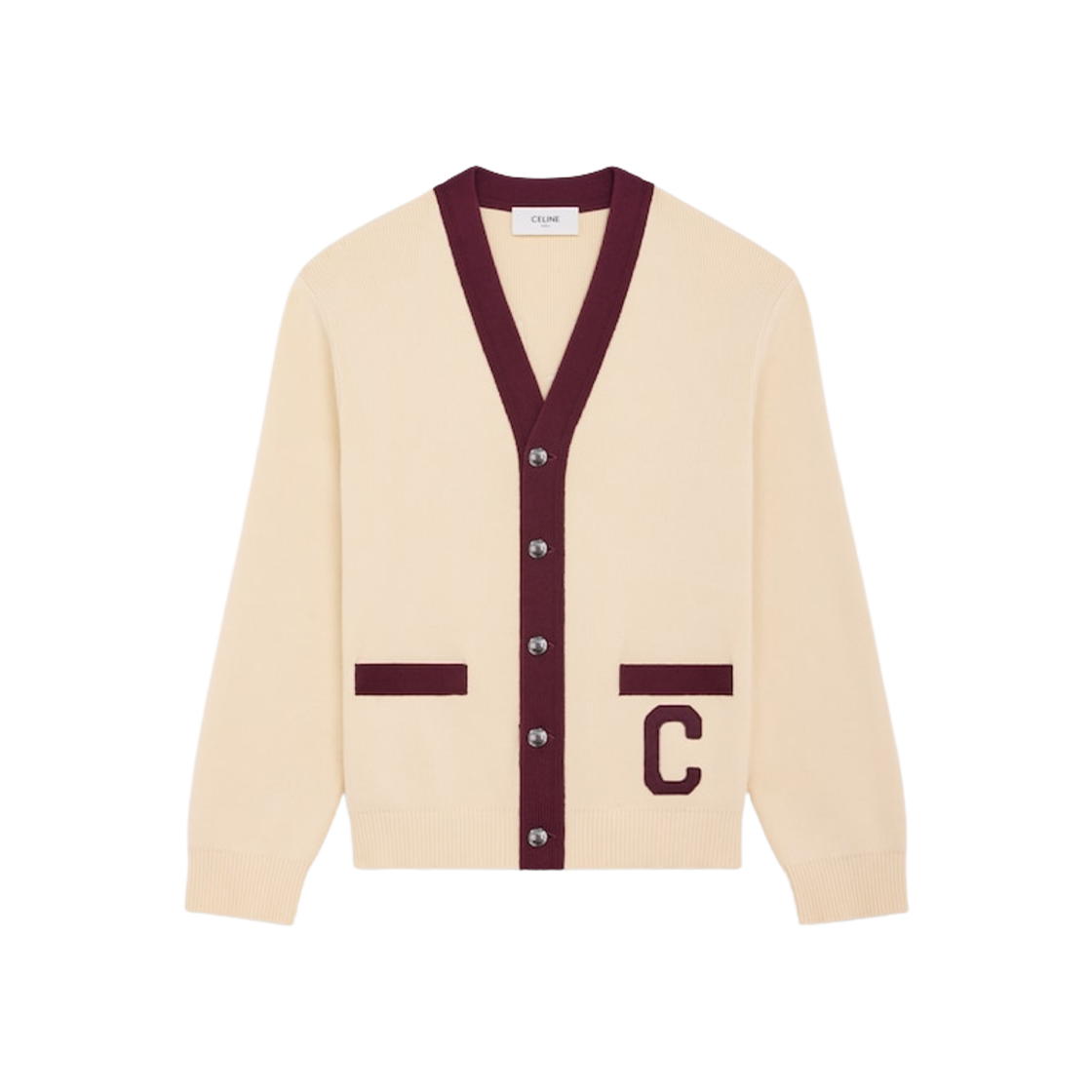 RV08I192W-01EZ Celine Cotton College Cardigan Ecru Burgundy