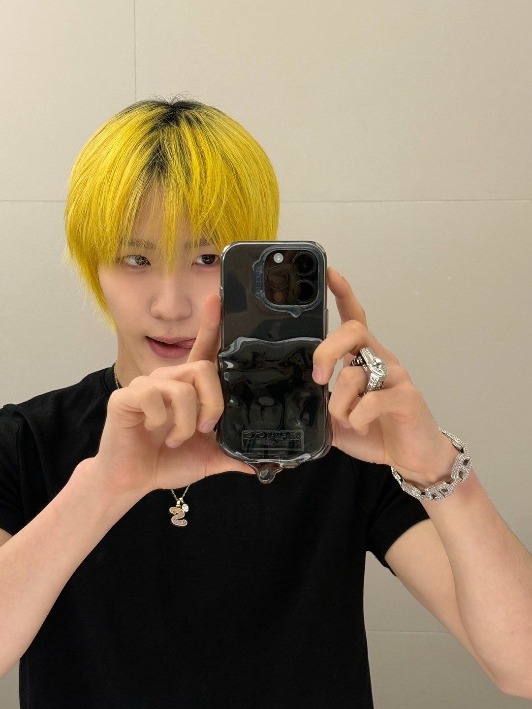Gragg Double Layers Case - Clear Black 착용 스타일