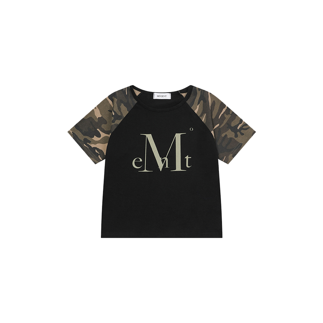 P00000YQ MUCENT Jug Camo Raglan Crop Half T Unisex Black
