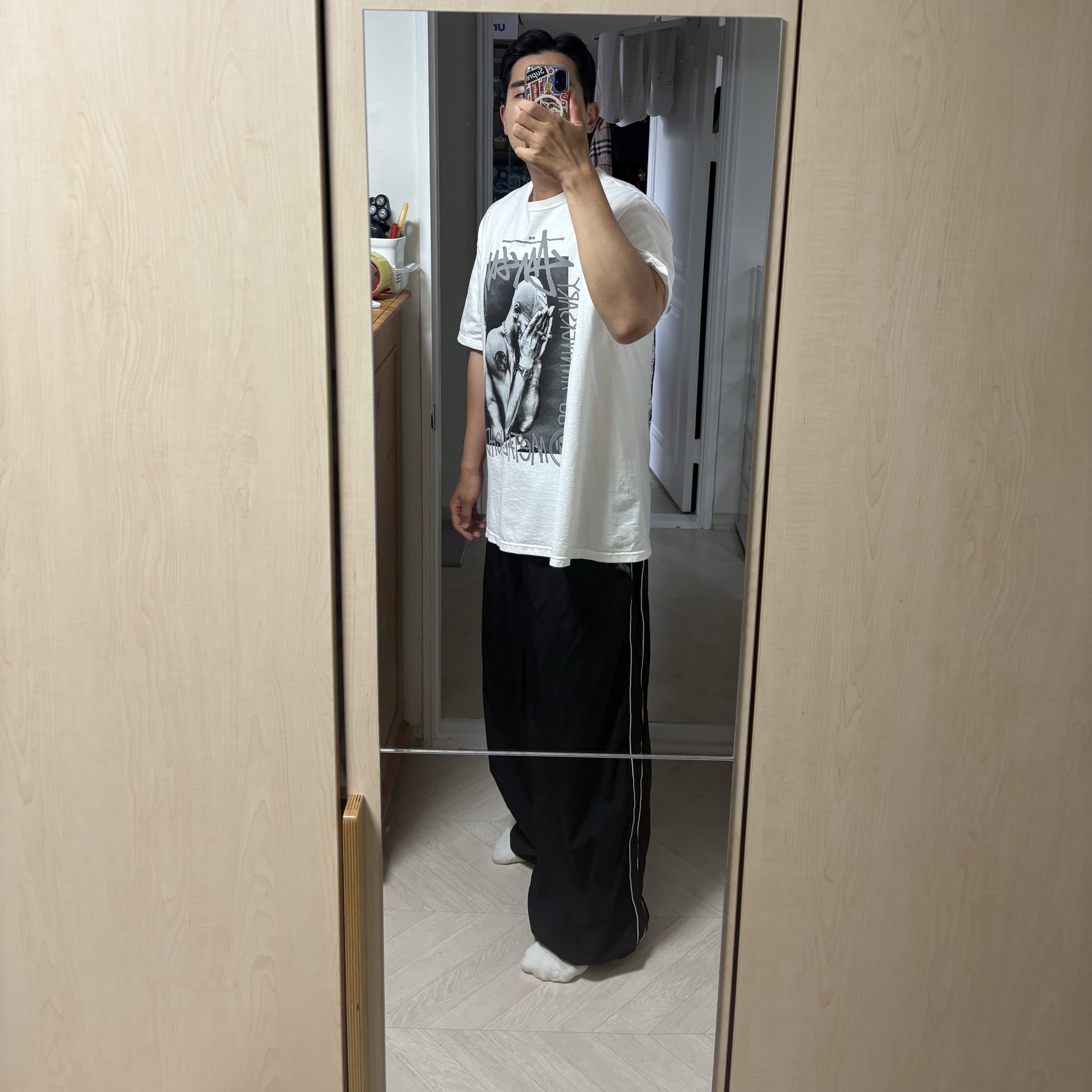 Undermycar Mu.126 Original Logo Piping Line Nylon Pants Black, Stussy x Goldie Metalheadz 30 T-Shirt White 착용 스타일