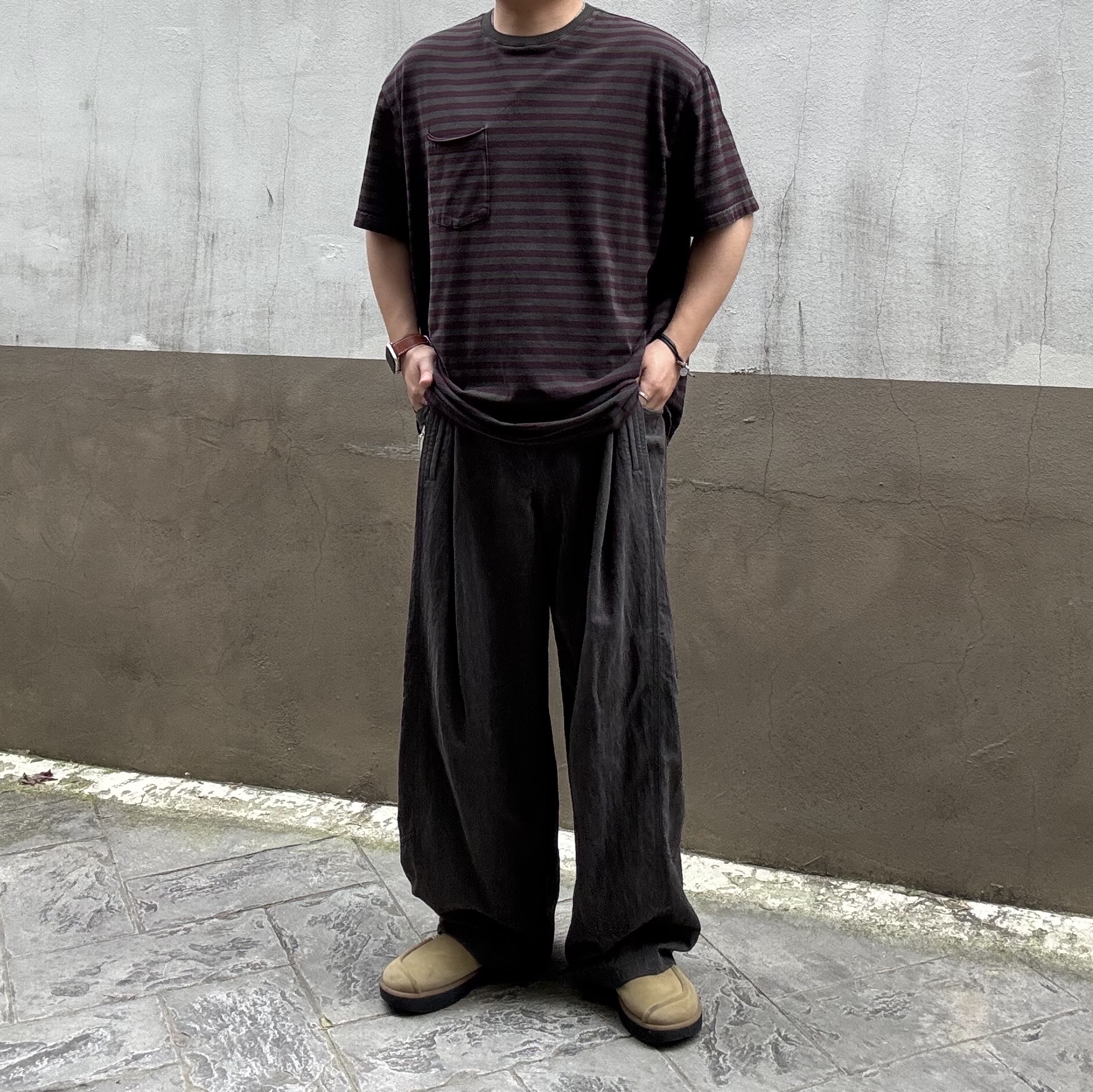 Haleine Leather Metal Mix Bracelet Black, Begin202 Nycoma Twotuck Pants Charcoal Brown 착용 스타일 - 1