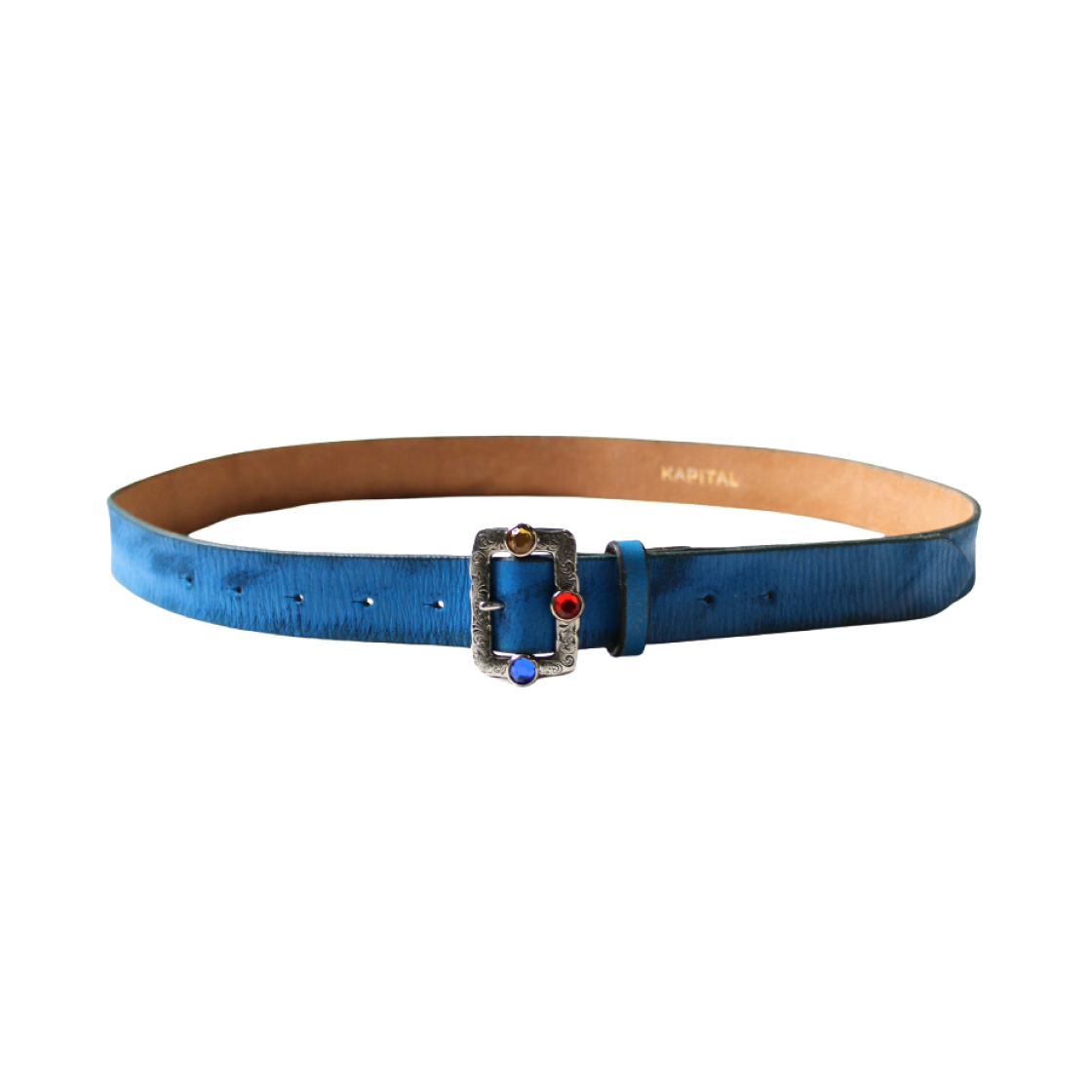 캐피탈 오일드 레더 스터드 디스코 버클 벨트 블루(Kapital Oiled Leather Studded Disco Buckle Belt Blue) - 2