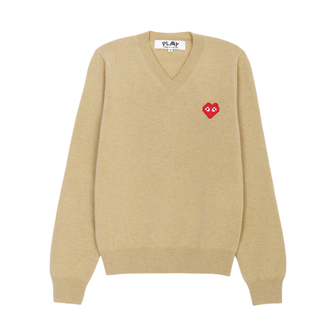 (W) 플레이 꼼데가르송 x 인베이더 픽셀와펜 니트웨어 카멜((W) Play Comme des Garcons x Invader Pixel Heart Knitwear Camel) - 1