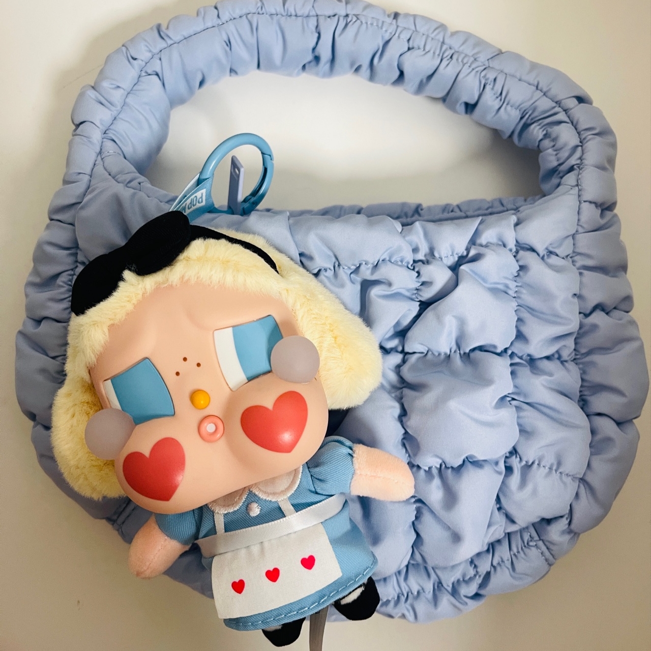 COS Quilted Micro Bag Light Blue, Pop Mart Crybaby Crying Again Series Plush Keyring She's Alice (Opened Case) 착용 스타일