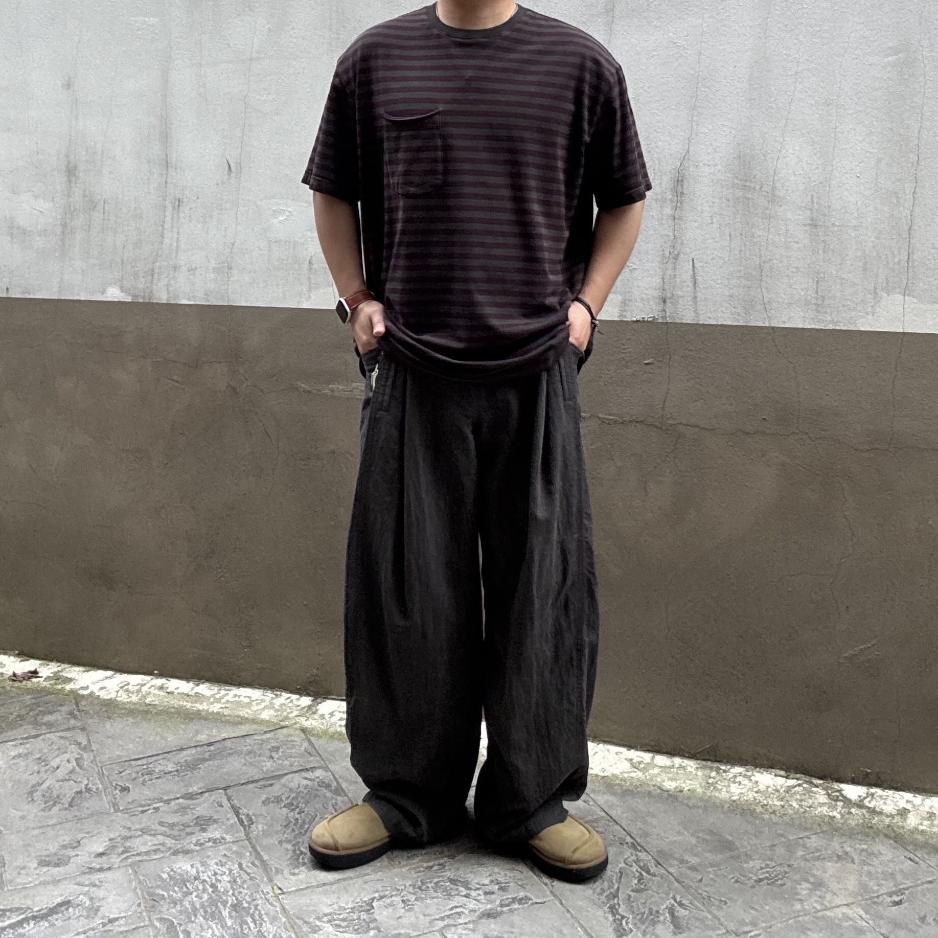 Haleine Leather Metal Mix Bracelet Black, Begin202 Nycoma Twotuck Pants Charcoal Brown 착용 스타일 - 2